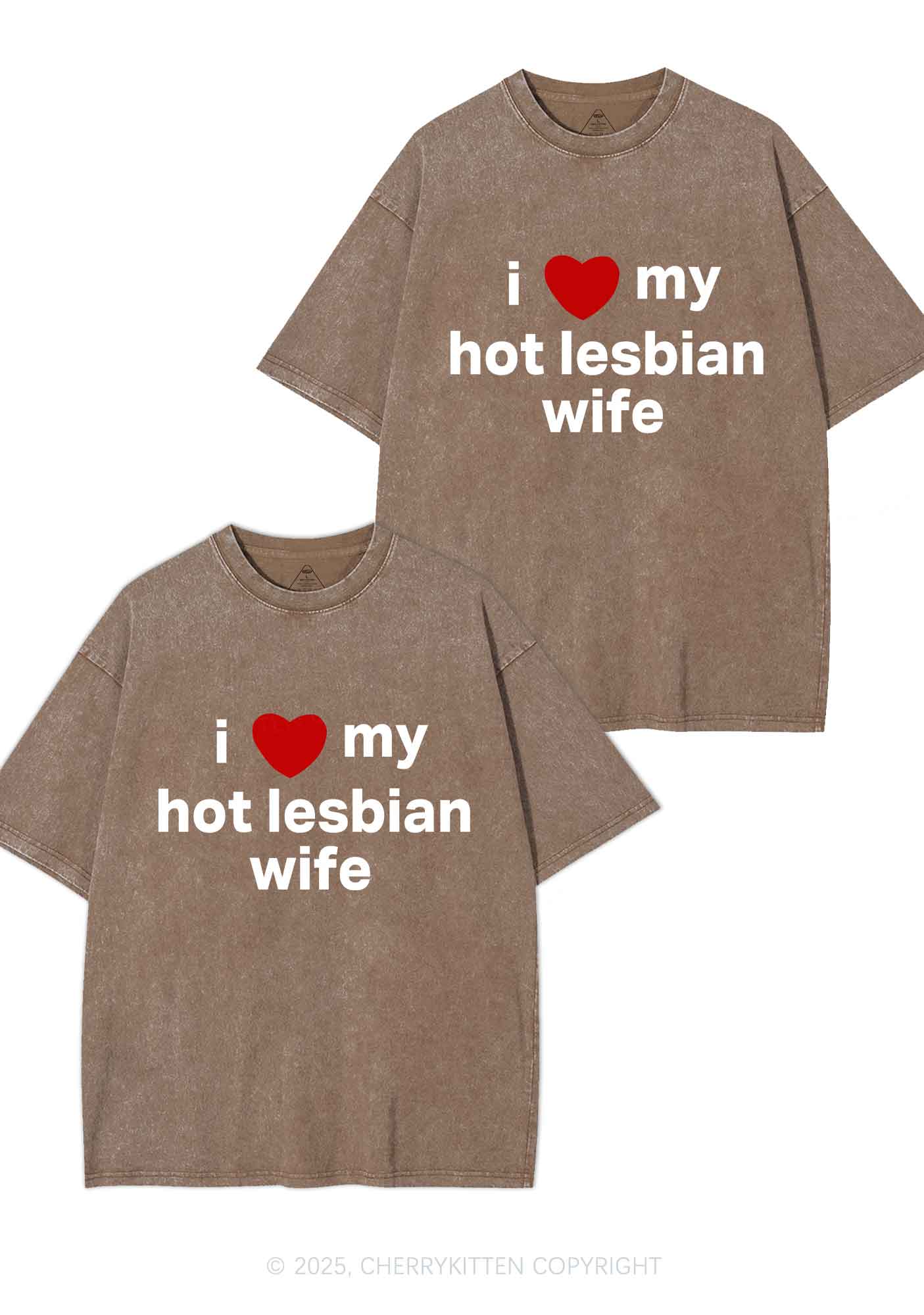 Love My Hot Lesbian Wife Y2K Valentine's Day Washed Tee Cherrykitten - Image 6