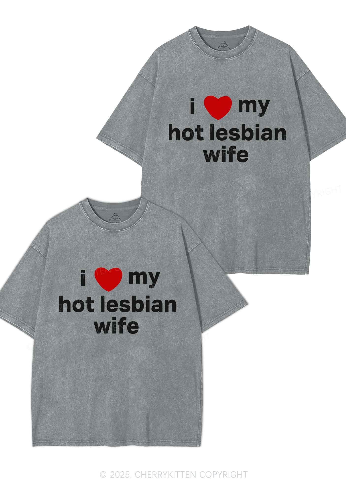 Love My Hot Lesbian Wife Y2K Valentine's Day Washed Tee Cherrykitten - Image 7