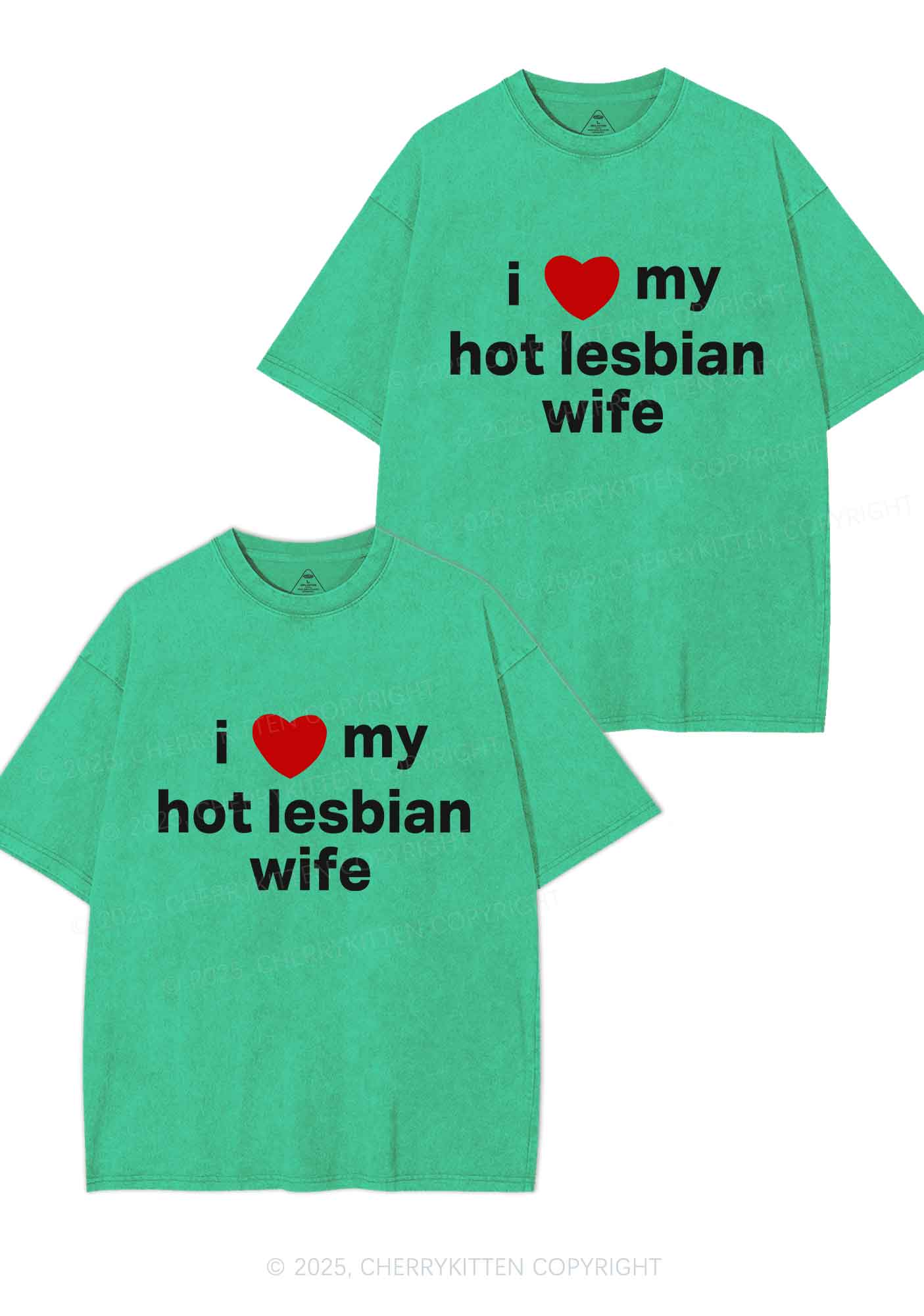 Love My Hot Lesbian Wife Y2K Valentine's Day Washed Tee Cherrykitten - Image 8