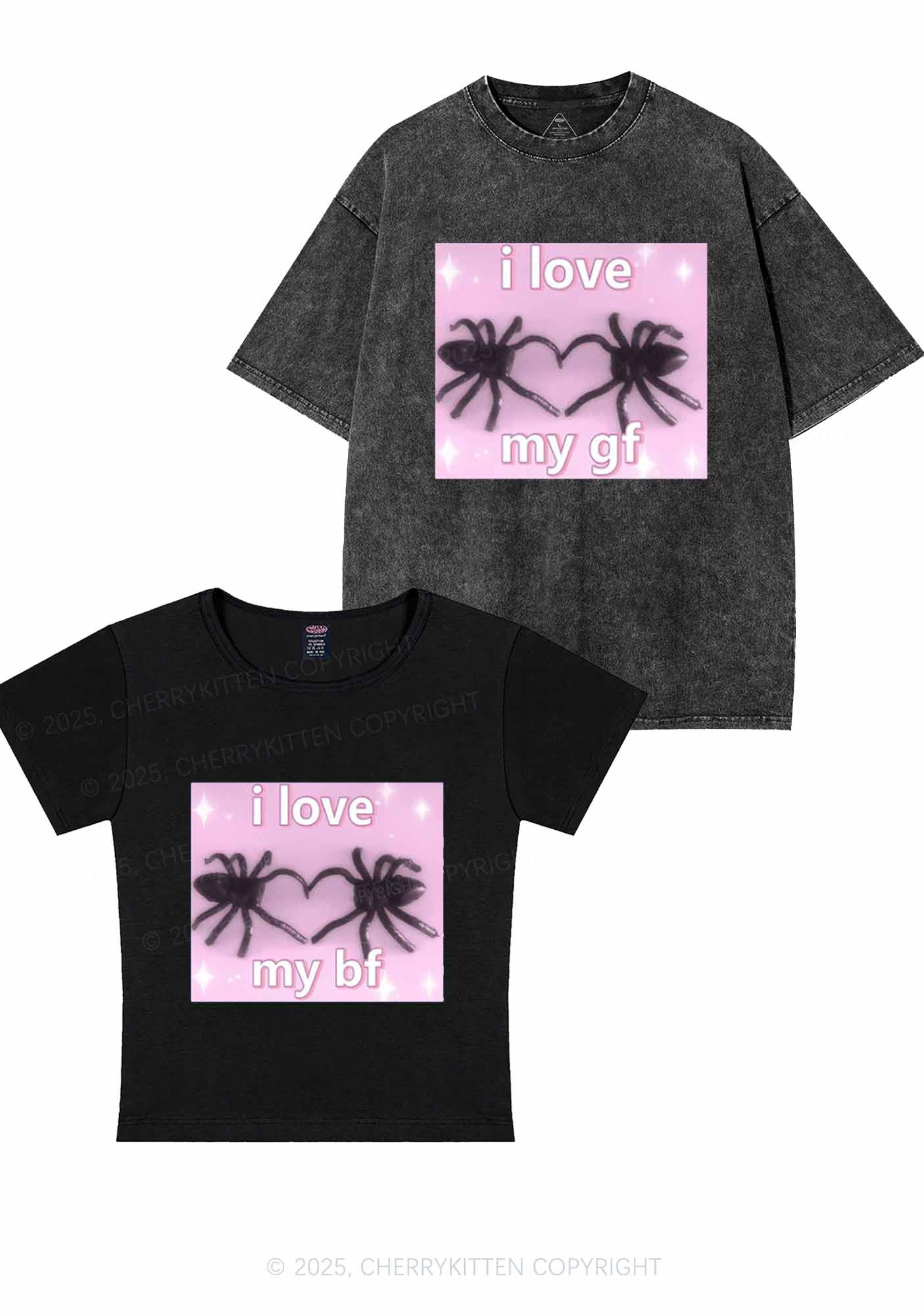 Love My Spider BF GF Y2K Valentine's Day Couple Shirt Cherrykitten - Image 2
