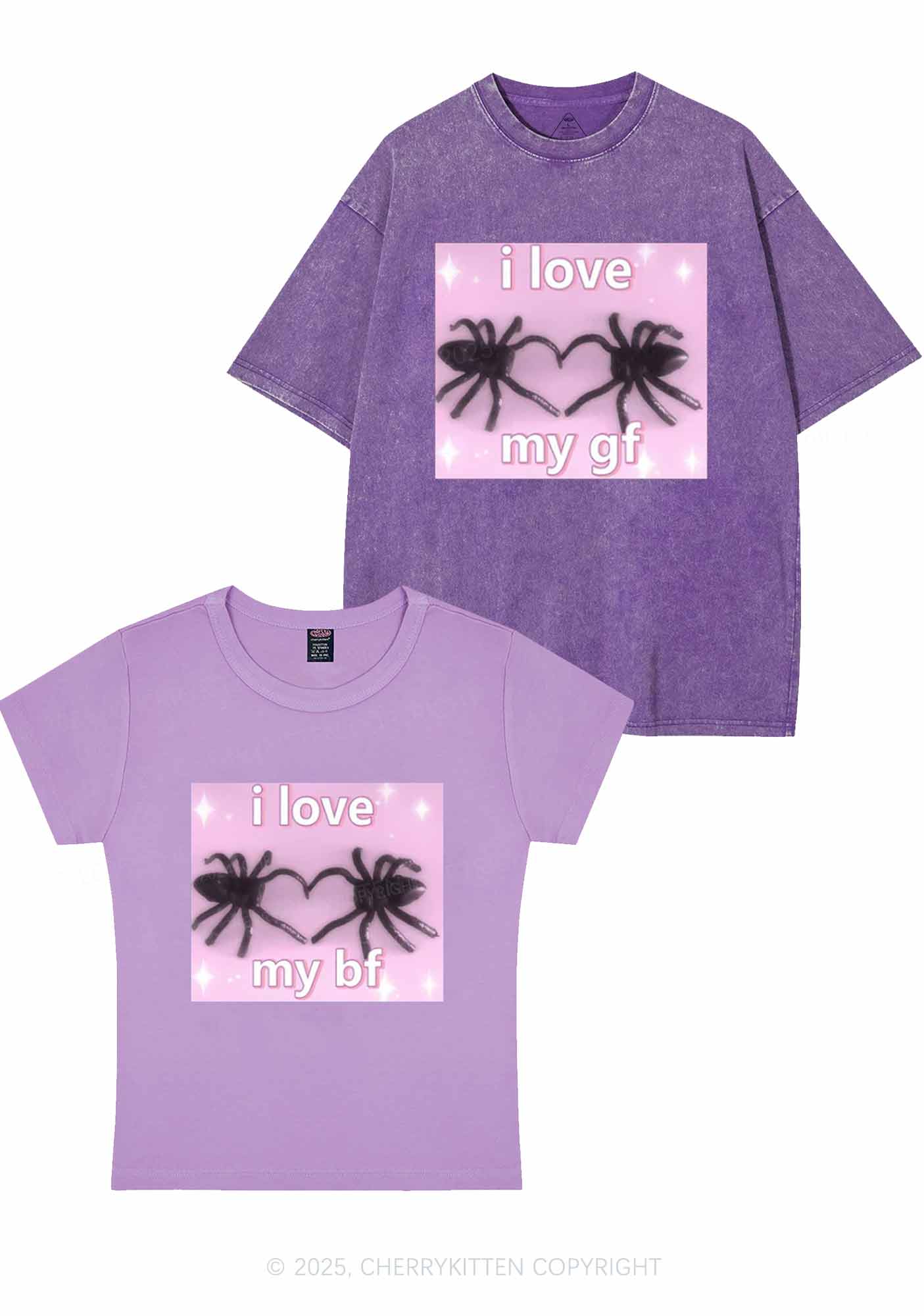 Love My Spider BF GF Y2K Valentine's Day Couple Shirt Cherrykitten - Image 3