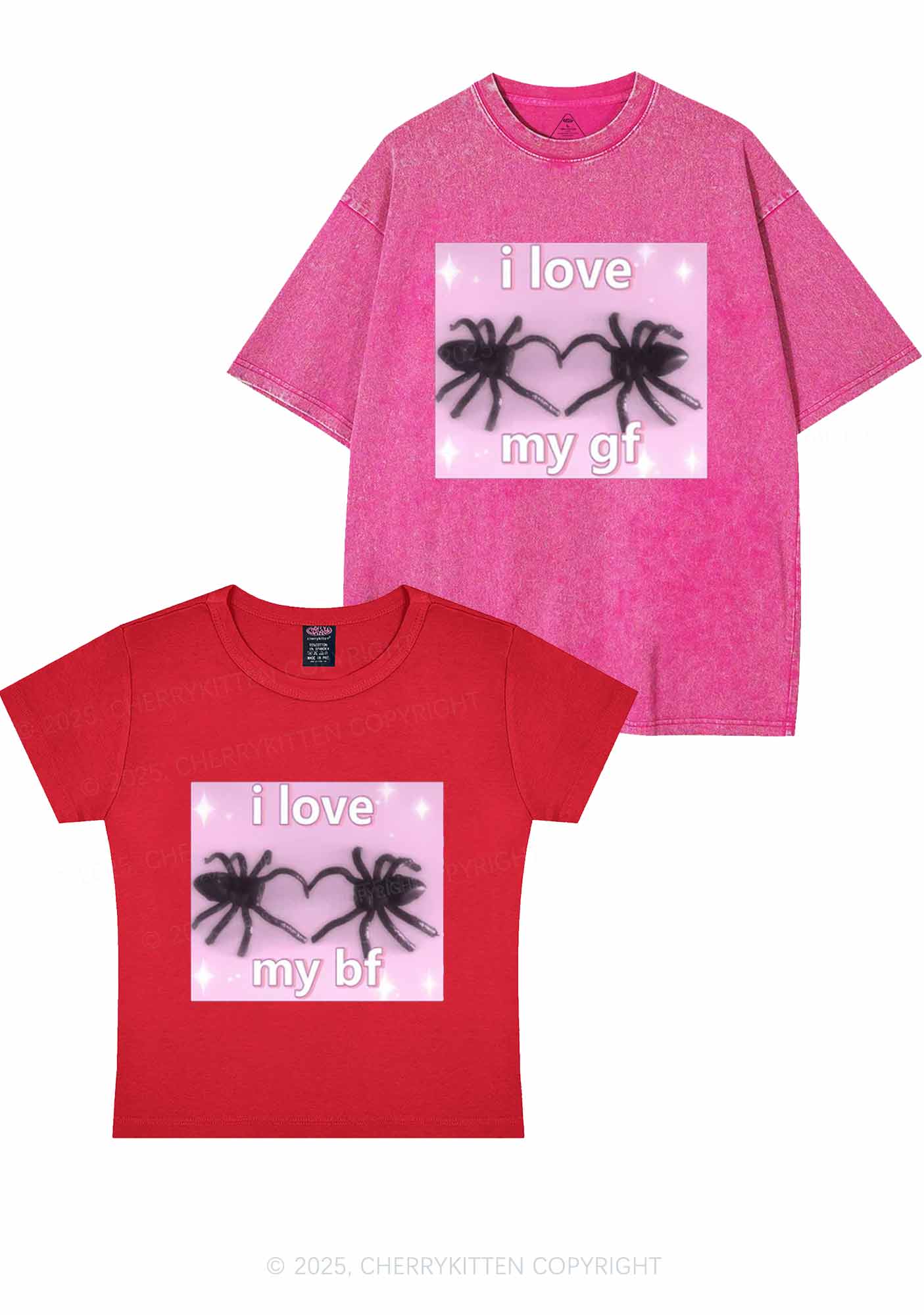 Love My Spider BF GF Y2K Valentine's Day Couple Shirt Cherrykitten - Image 5