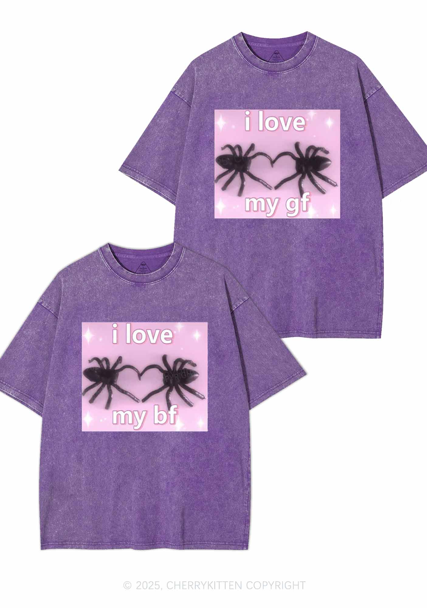Love My Spider BF GF Y2K Valentine's Day Washed Tee Cherrykitten - Image 3