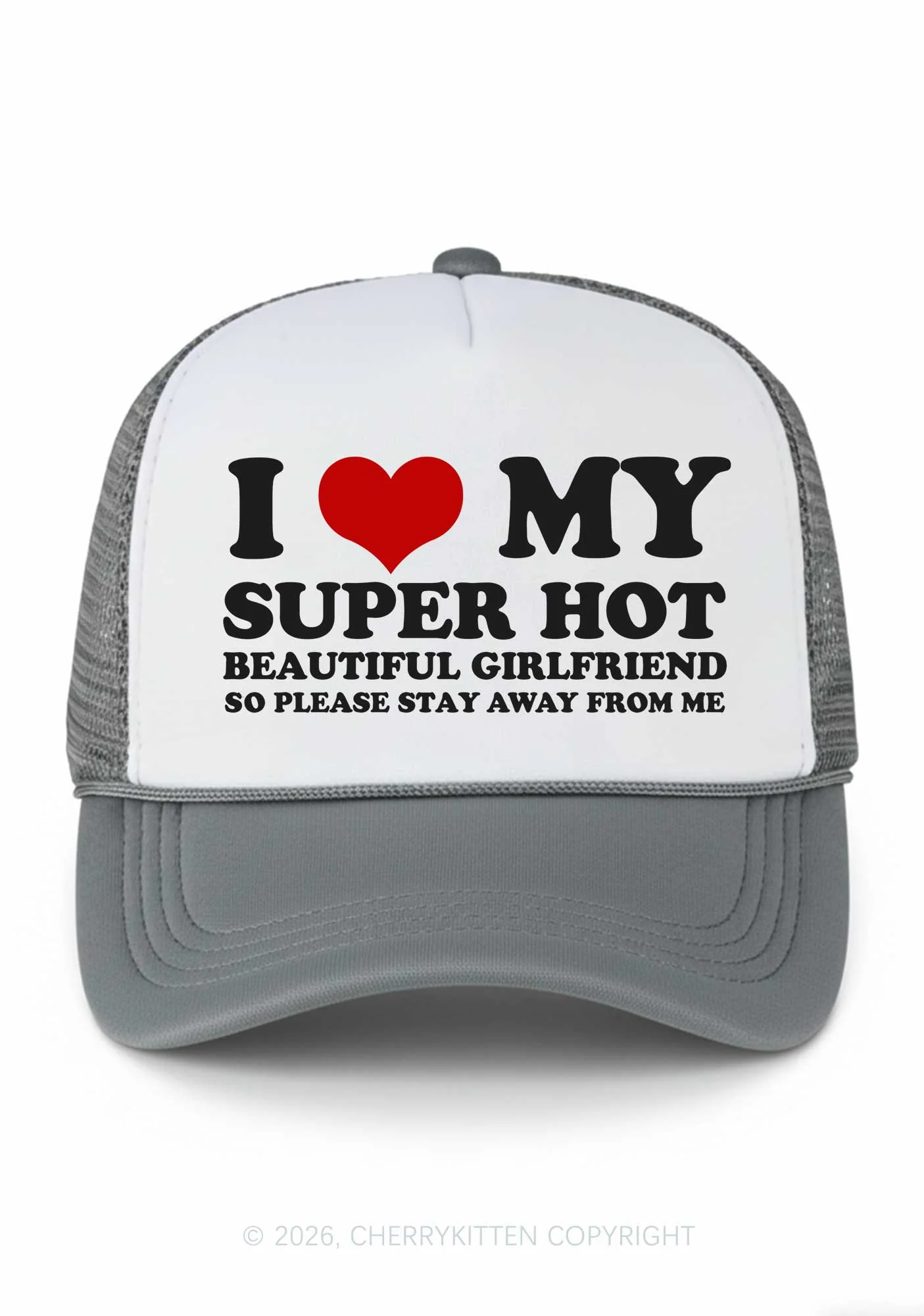 Love My Super Hot GF Valentine's Day Y2K Colorblock Trucker Hat Cherrykitten - Image 10