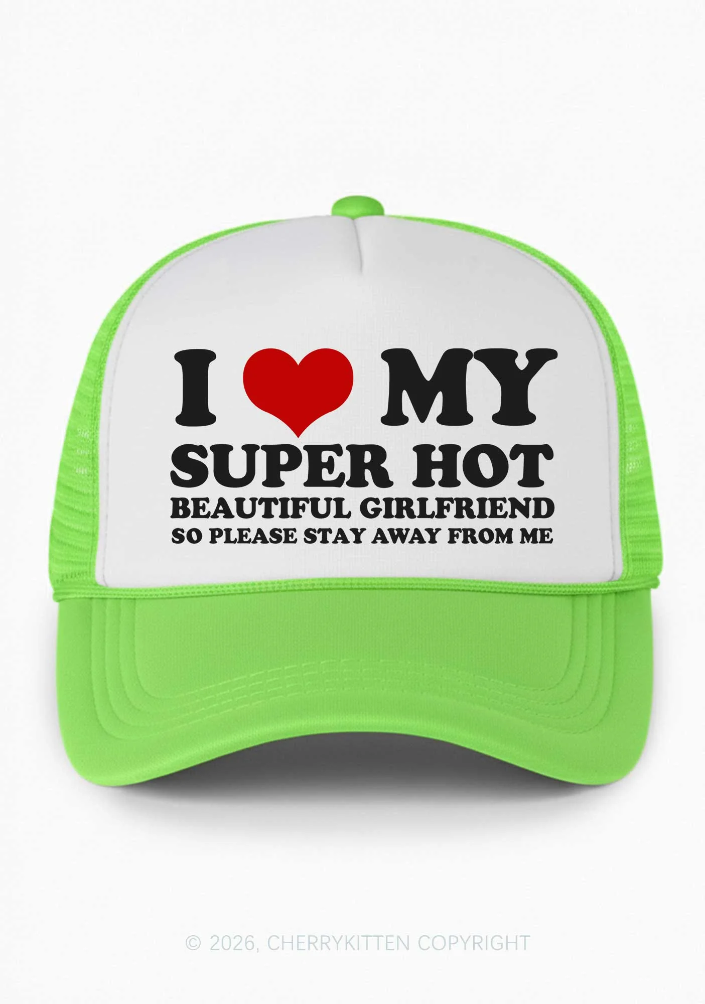 Love My Super Hot GF Valentine's Day Y2K Colorblock Trucker Hat Cherrykitten - Image 11