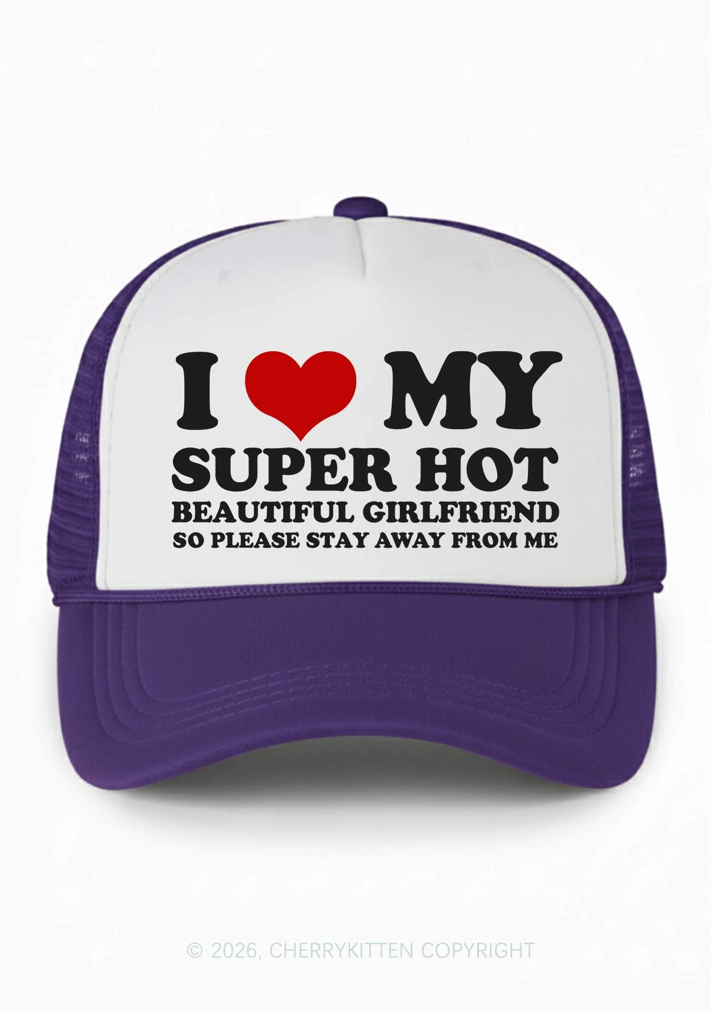 Love My Super Hot GF Valentine's Day Y2K Colorblock Trucker Hat Cherrykitten - Image 12