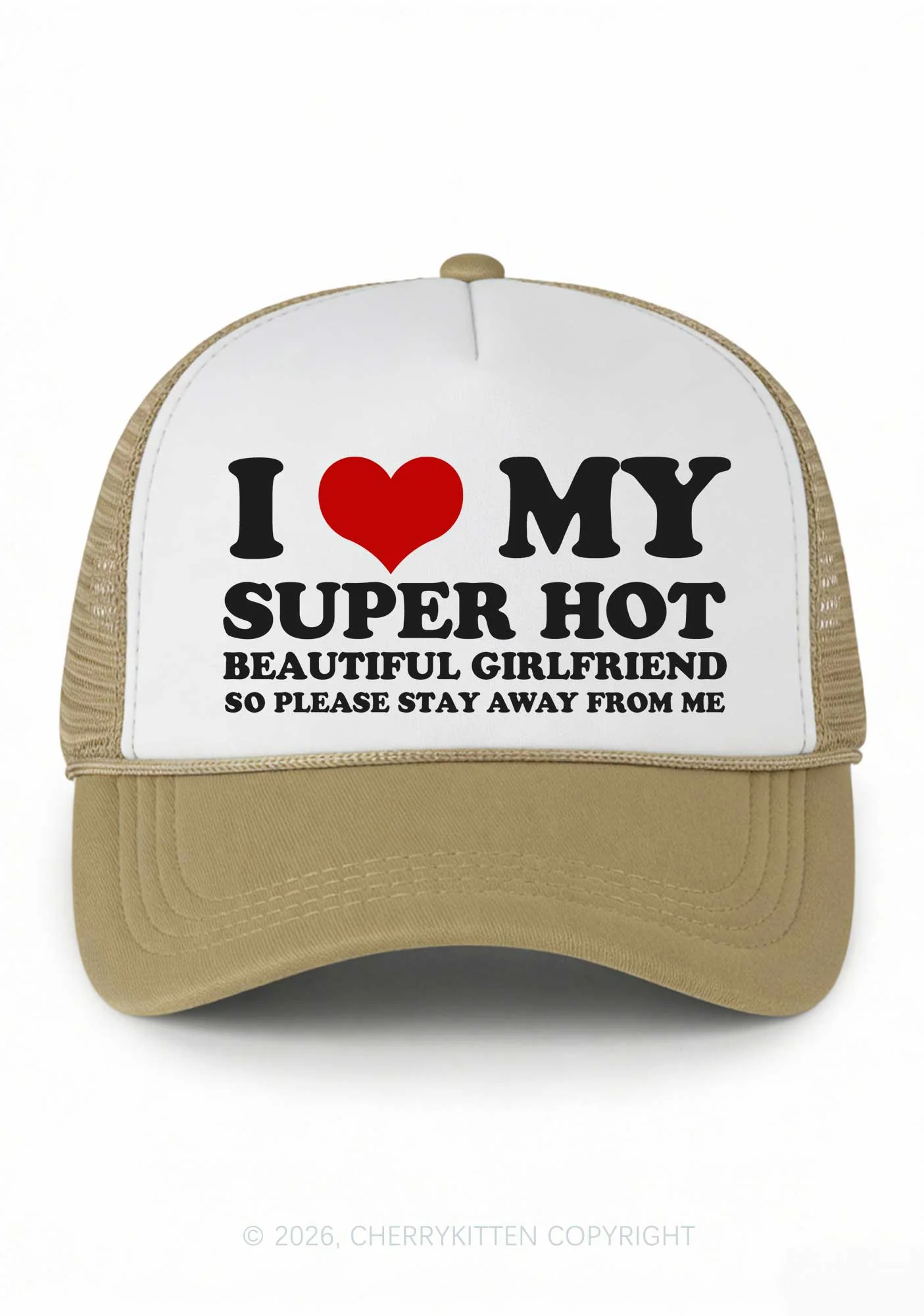 Love My Super Hot GF Valentine's Day Y2K Colorblock Trucker Hat Cherrykitten - Image 13