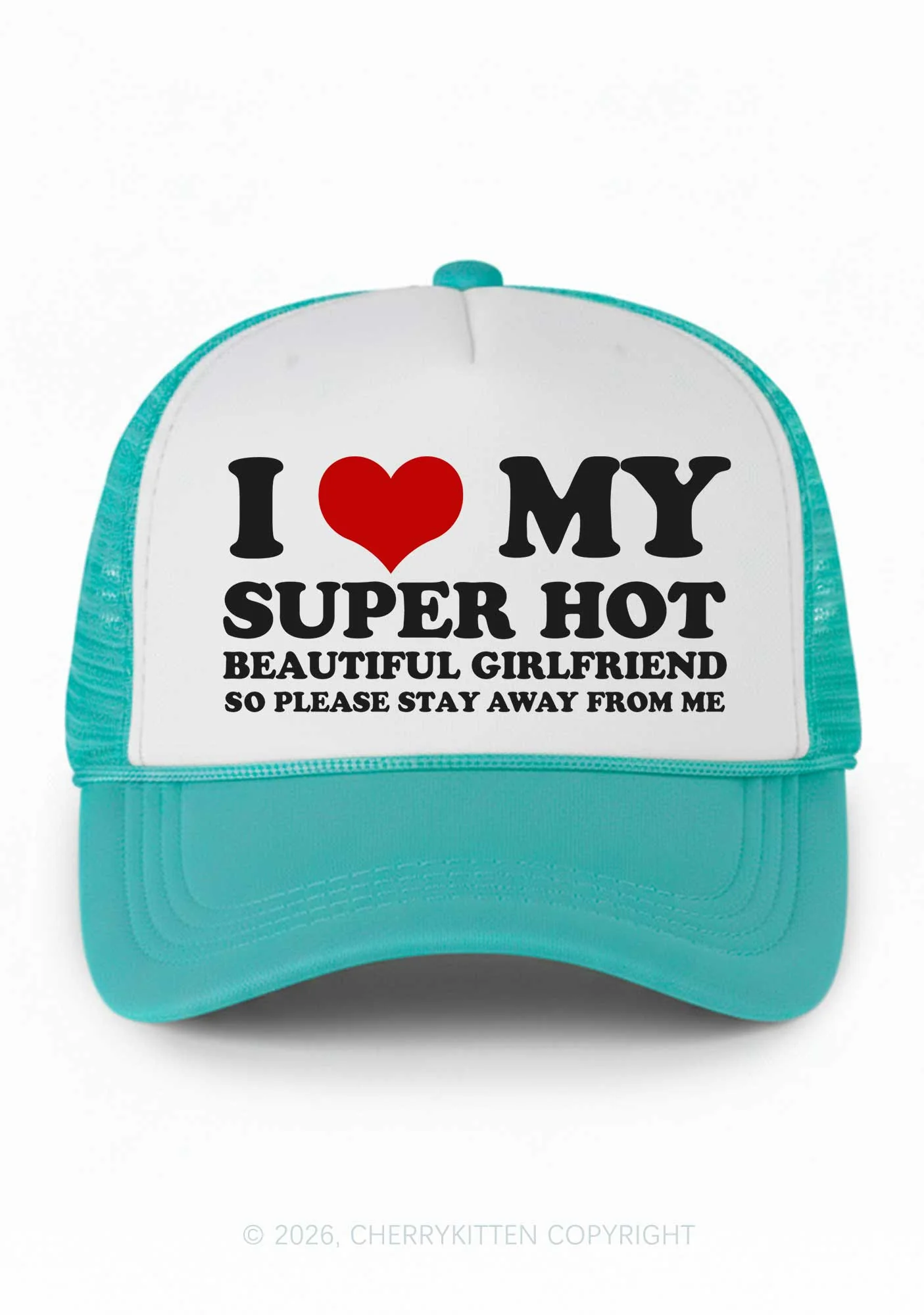 Love My Super Hot GF Valentine's Day Y2K Colorblock Trucker Hat Cherrykitten - Image 14