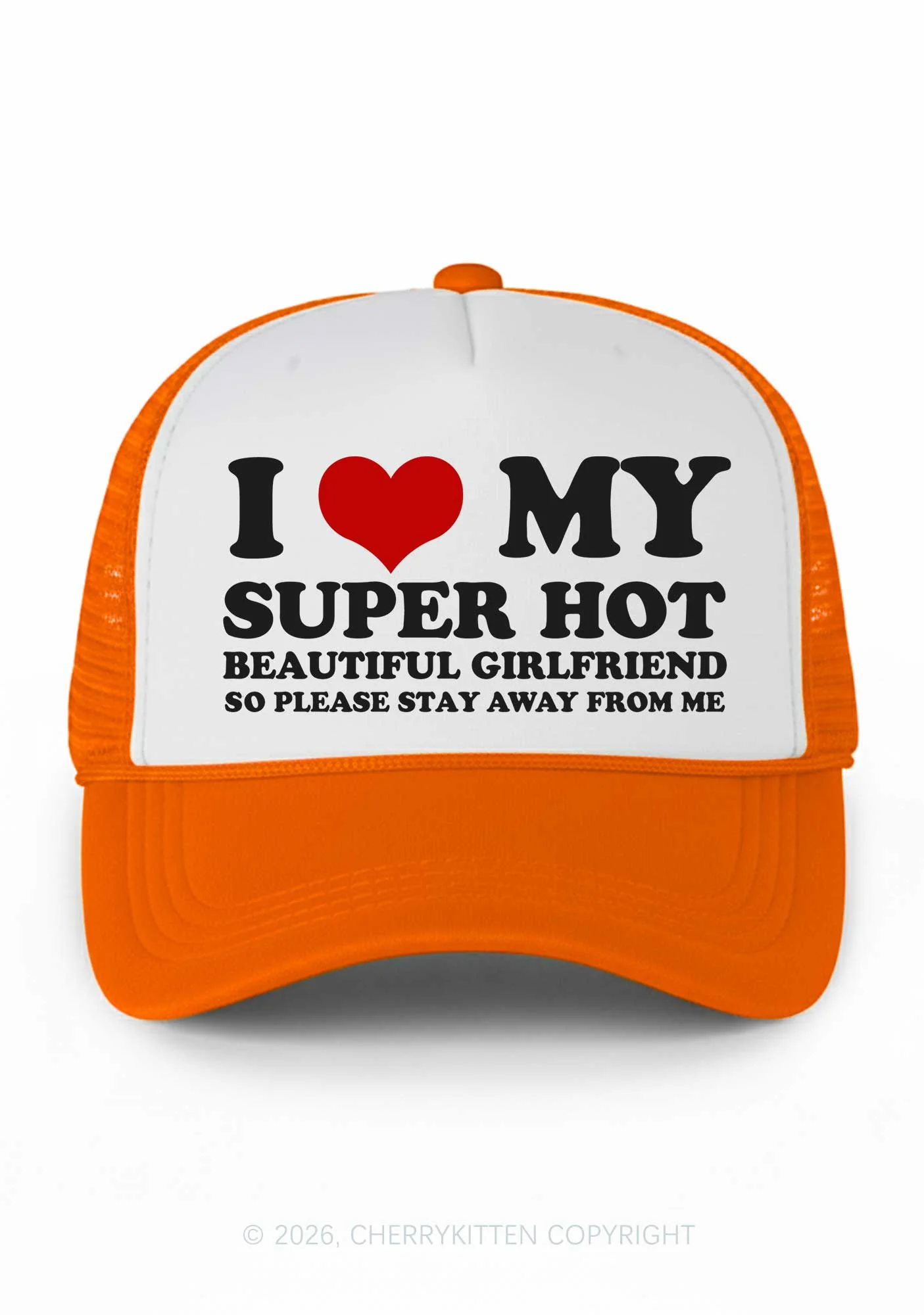 Love My Super Hot GF Valentine's Day Y2K Colorblock Trucker Hat Cherrykitten - Image 16