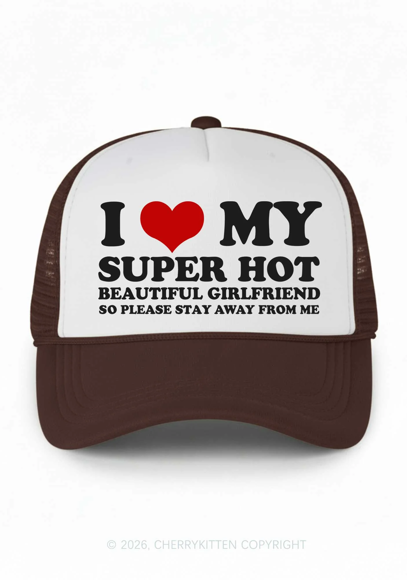 Love My Super Hot GF Valentine's Day Y2K Colorblock Trucker Hat Cherrykitten - Image 17