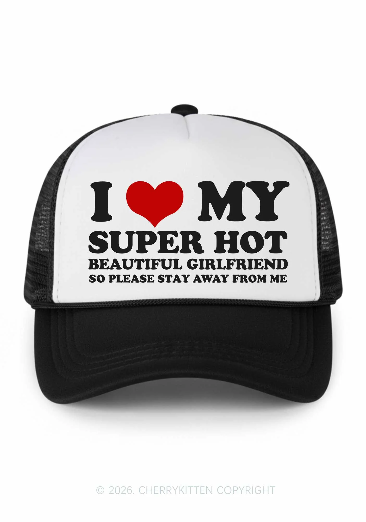 Love My Super Hot GF Valentine's Day Y2K Colorblock Trucker Hat Cherrykitten - Image 3