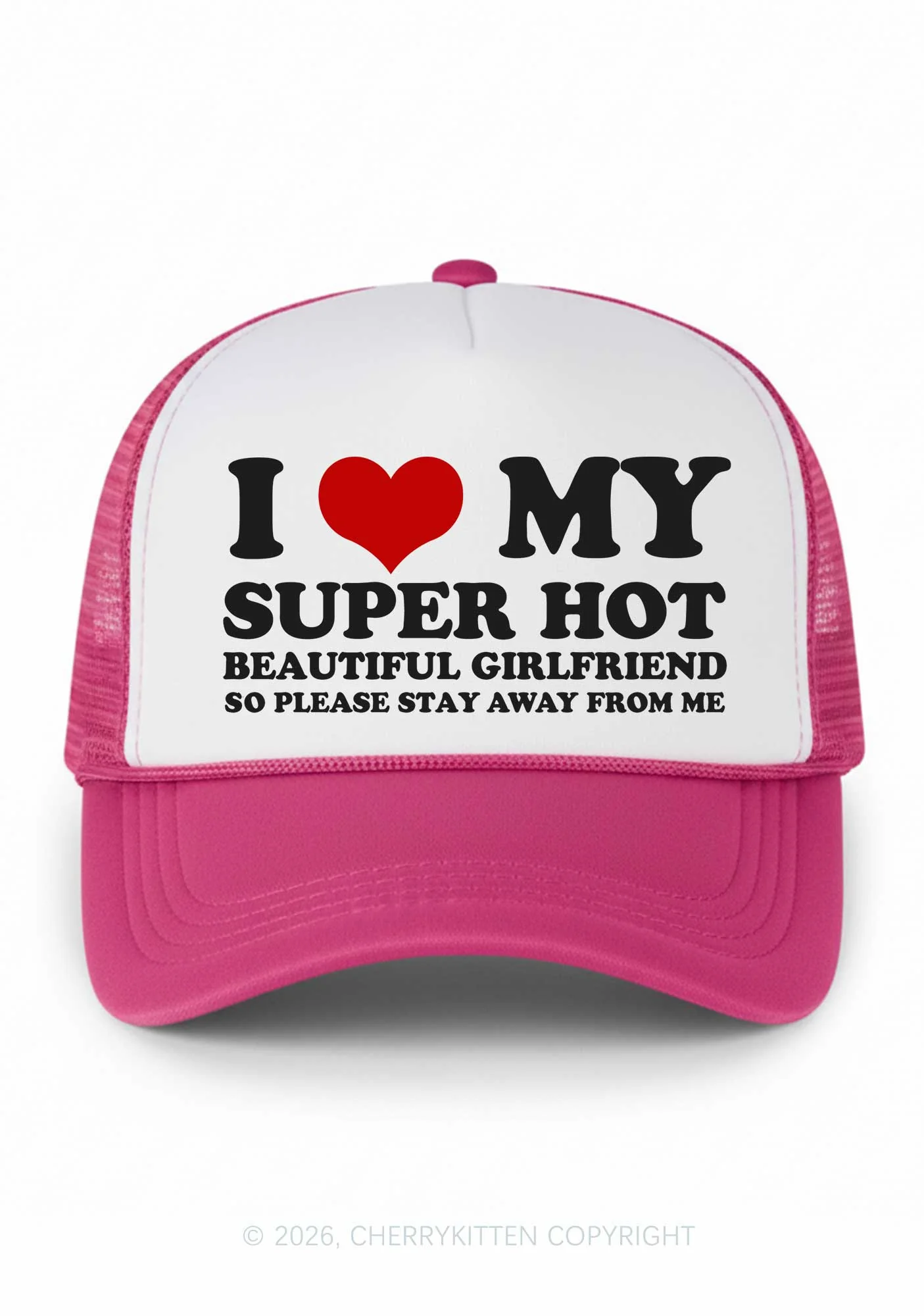 Love My Super Hot GF Valentine's Day Y2K Colorblock Trucker Hat Cherrykitten - Image 4