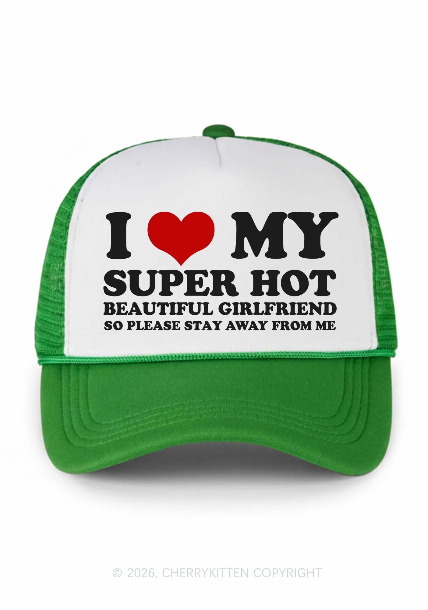 Love My Super Hot GF Valentine's Day Y2K Colorblock Trucker Hat Cherrykitten - Image 5