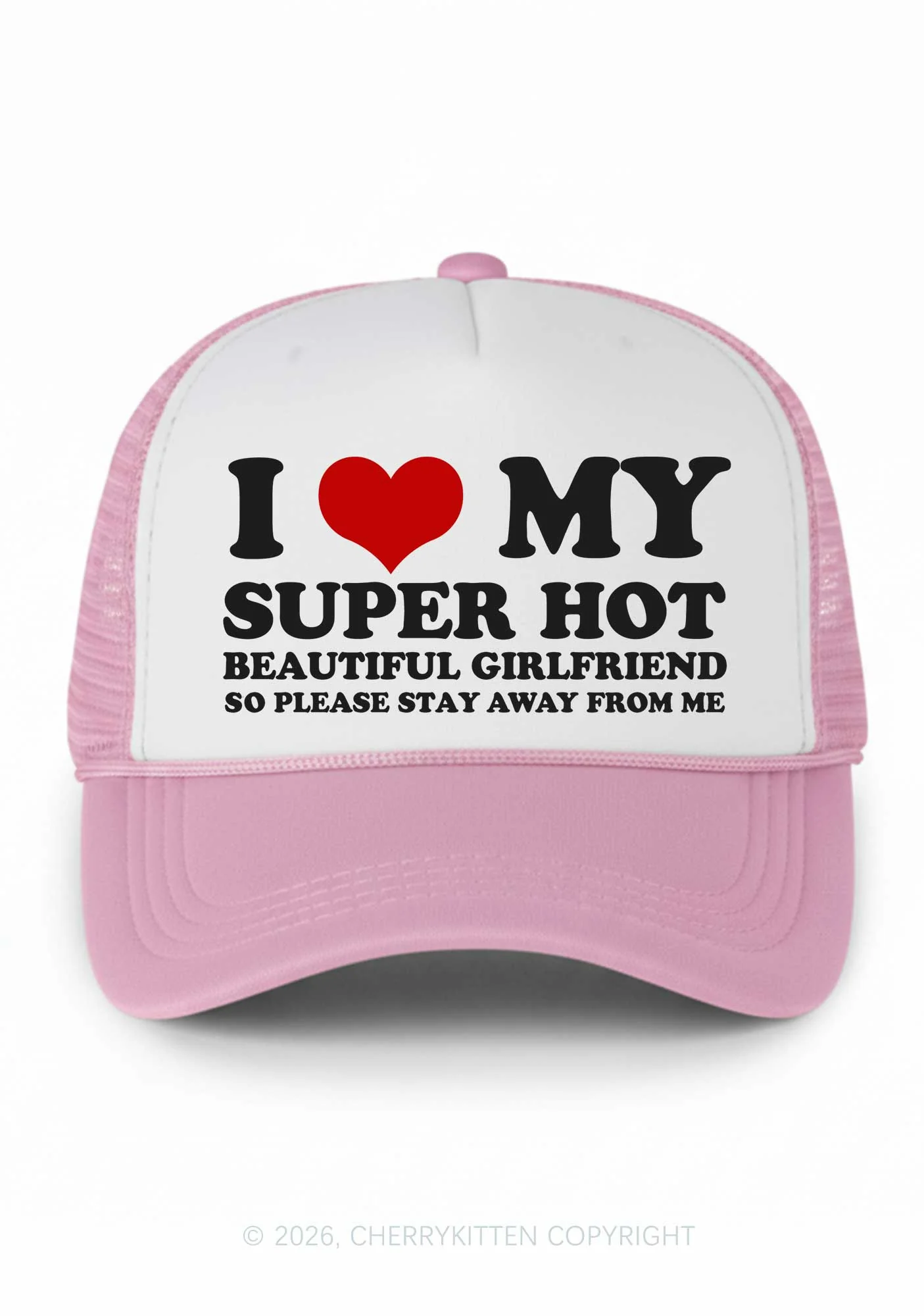 Love My Super Hot GF Valentine's Day Y2K Colorblock Trucker Hat Cherrykitten - Image 8