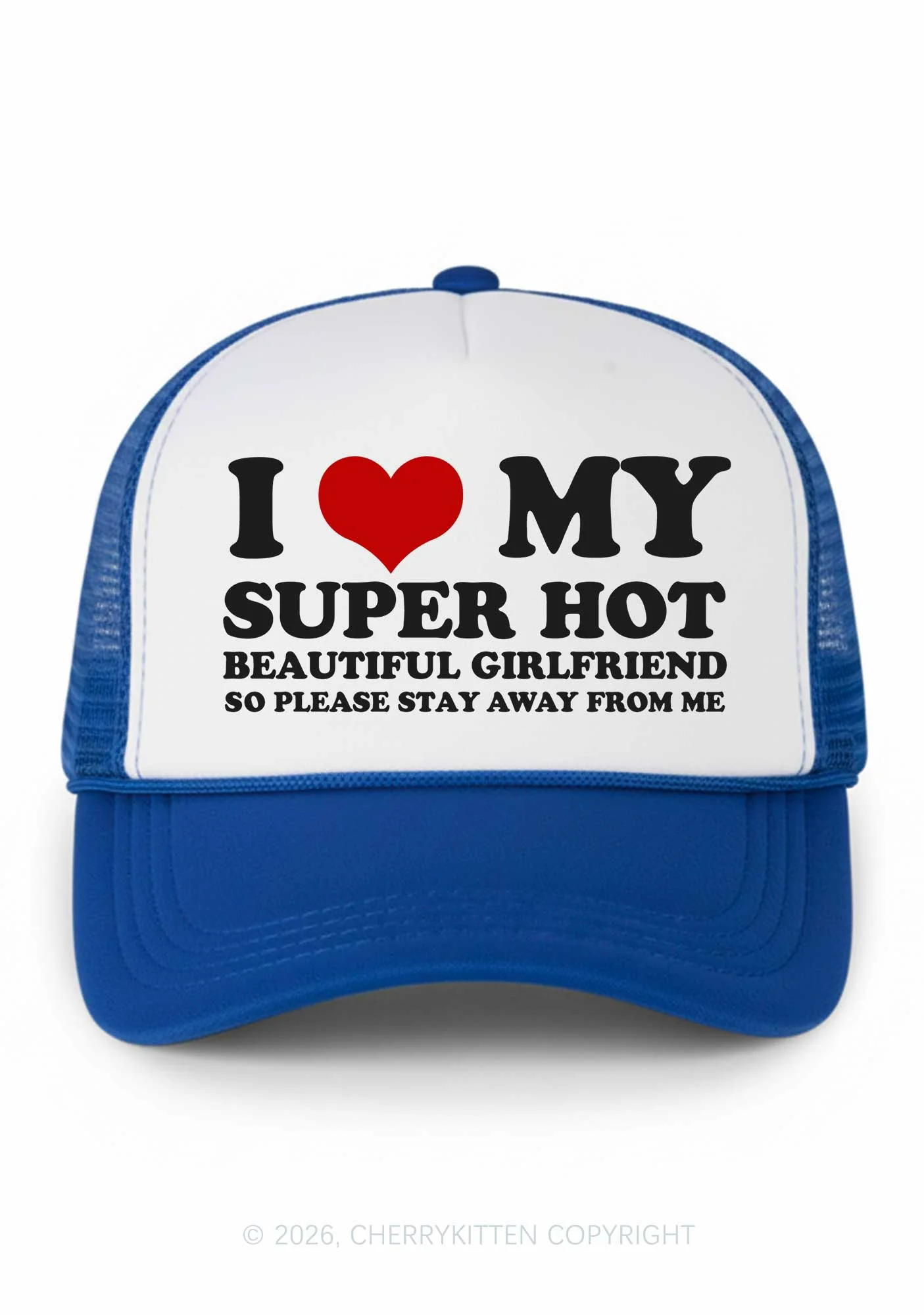 Love My Super Hot GF Valentine's Day Y2K Colorblock Trucker Hat Cherrykitten - Image 9
