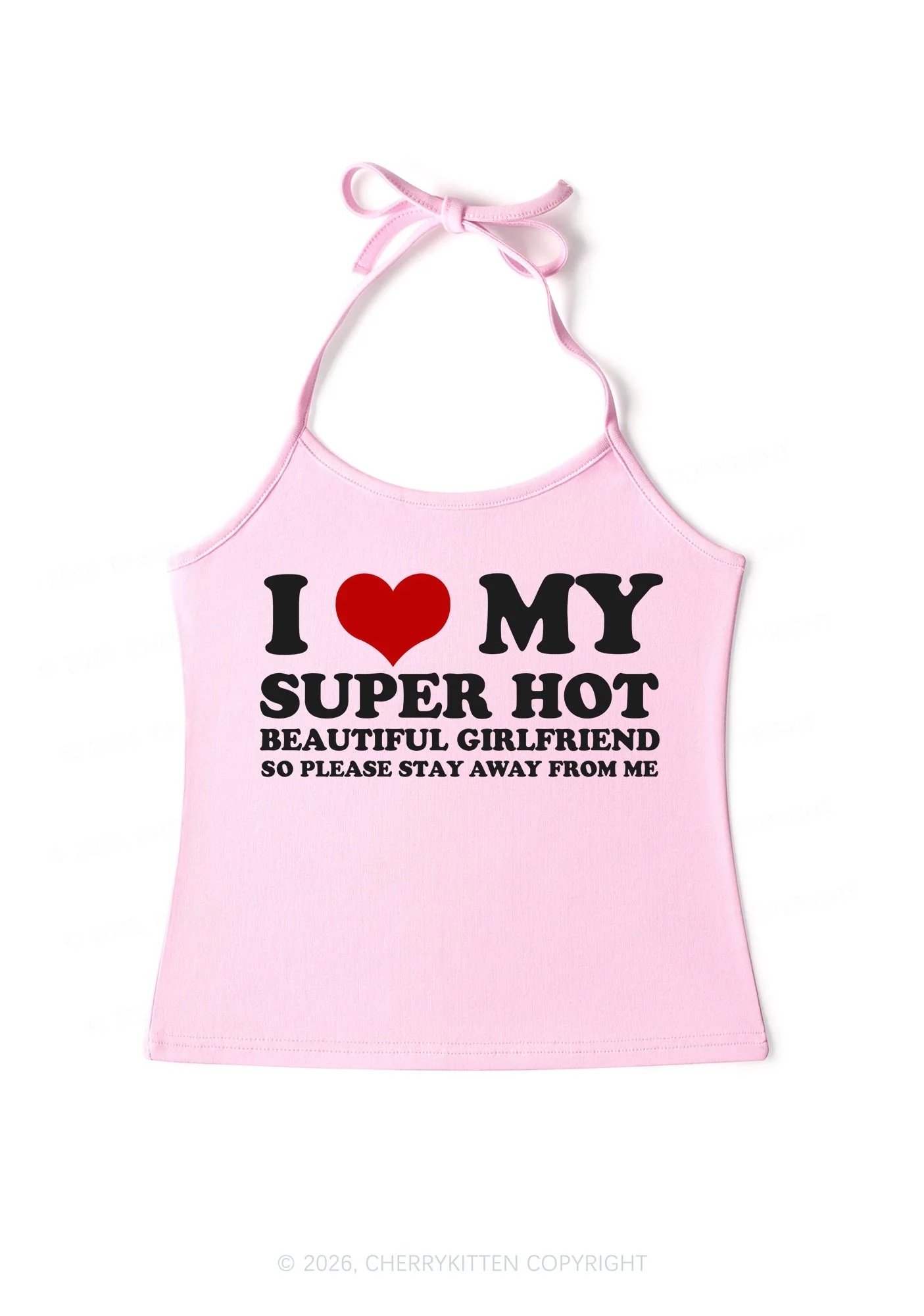 Love My Super Hot GF Valentine's Day Y2K Halter Neck Cami Cherrykitten - Image 3
