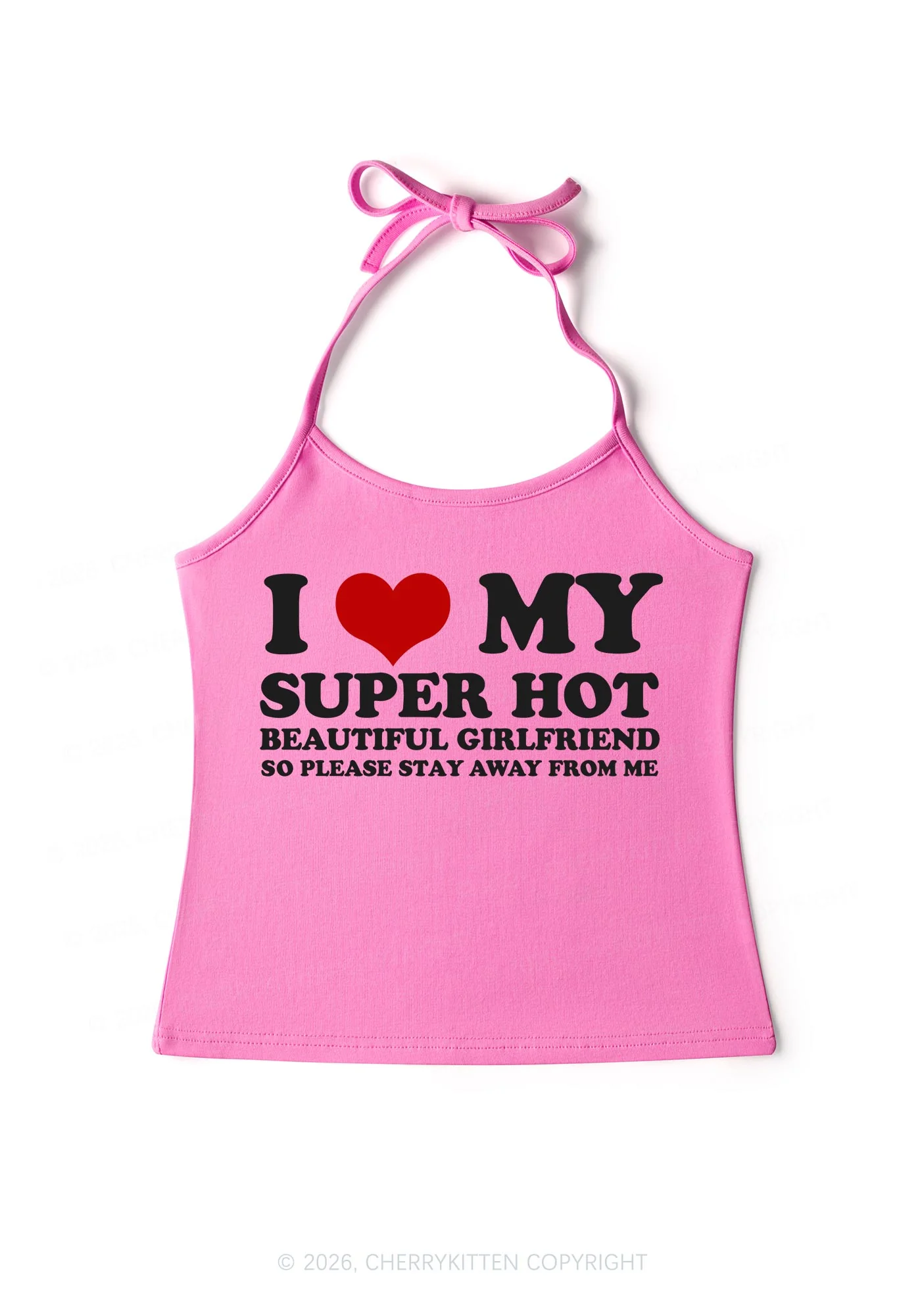 Love My Super Hot GF Valentine's Day Y2K Halter Neck Cami Cherrykitten - Image 4