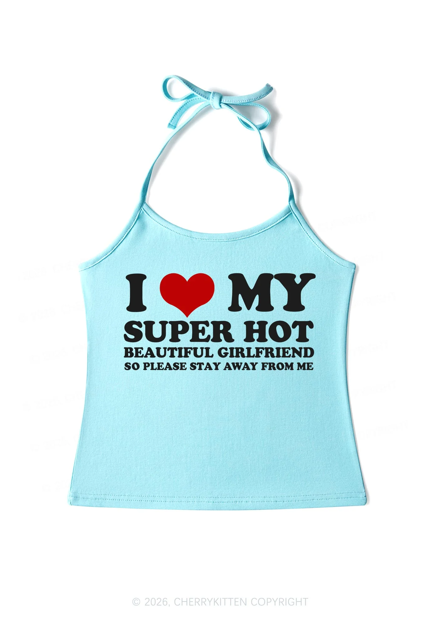 Love My Super Hot GF Valentine's Day Y2K Halter Neck Cami Cherrykitten - Image 5