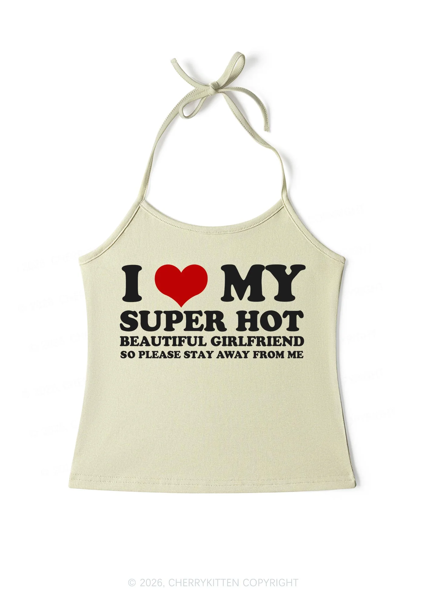 Love My Super Hot GF Valentine's Day Y2K Halter Neck Cami Cherrykitten - Image 6