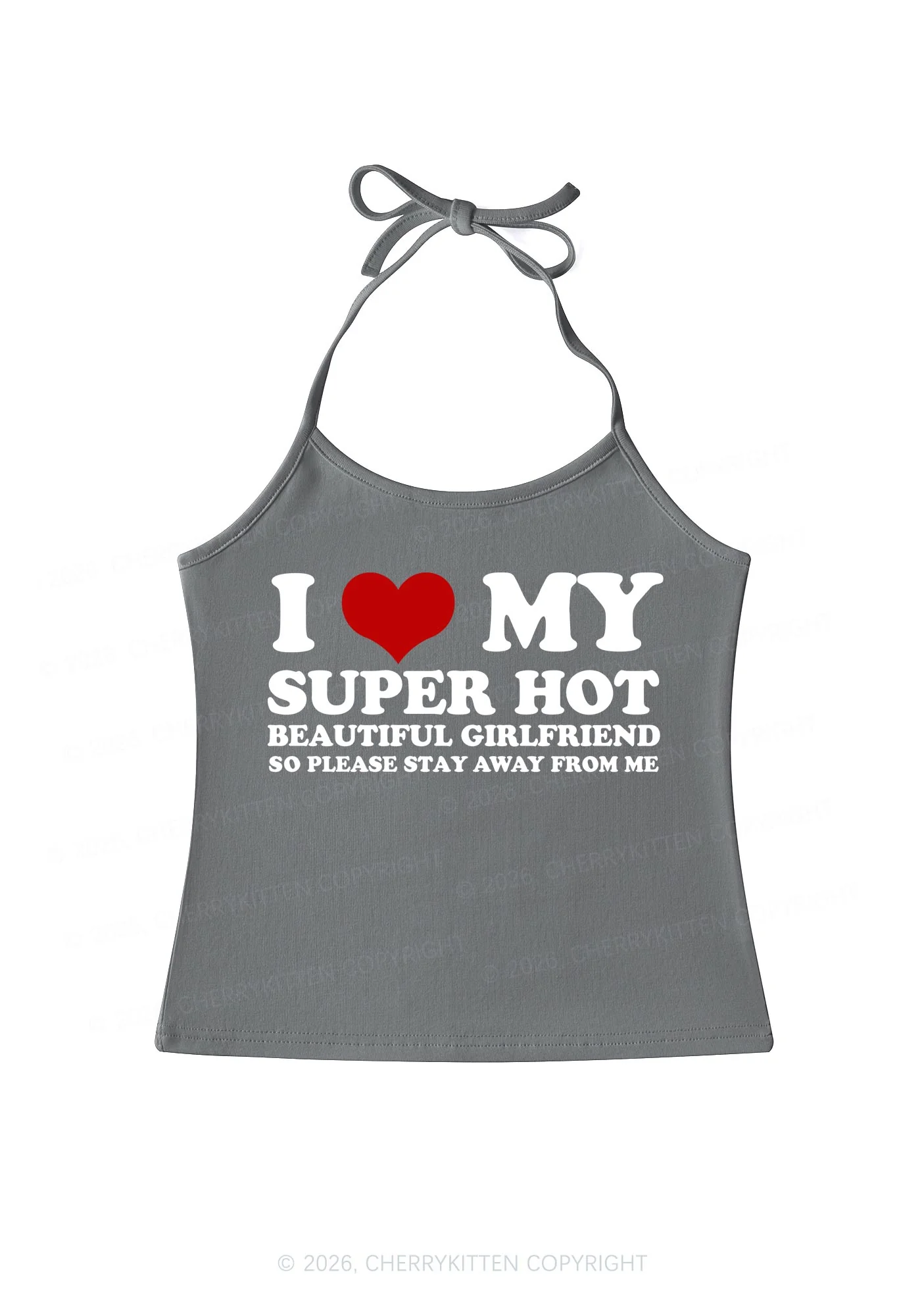 Love My Super Hot GF Valentine's Day Y2K Halter Neck Cami Cherrykitten - Image 8