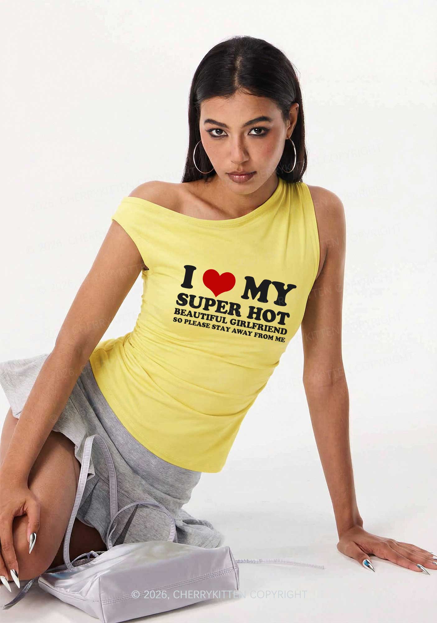 Love My Super Hot GF Valentine's Day Y2K Off Shoulder Tank Top Cherrykitten - Image 2