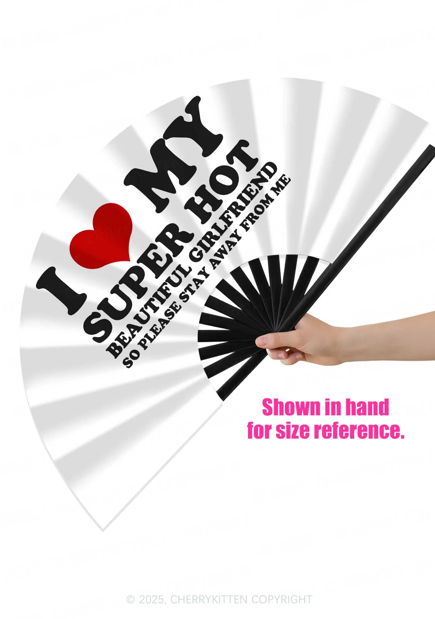 Love My Super Hot GF Valentine's Day Y2K Rave Hand Fan Cherrykitten - Image 2