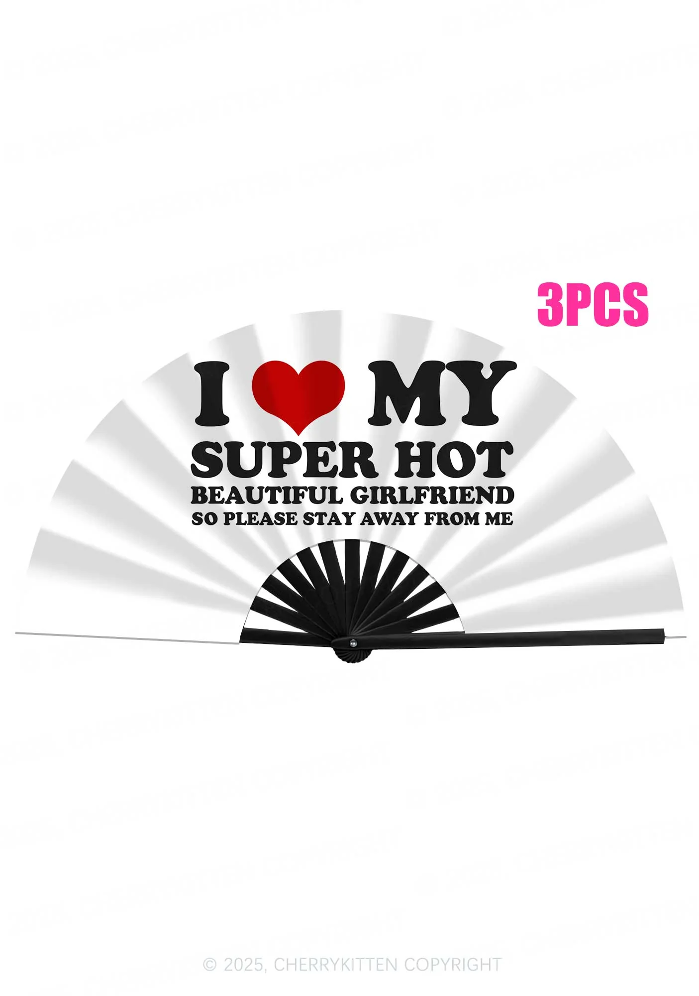 Love My Super Hot GF Valentine's Day Y2K Rave Hand Fan Cherrykitten - Image 3