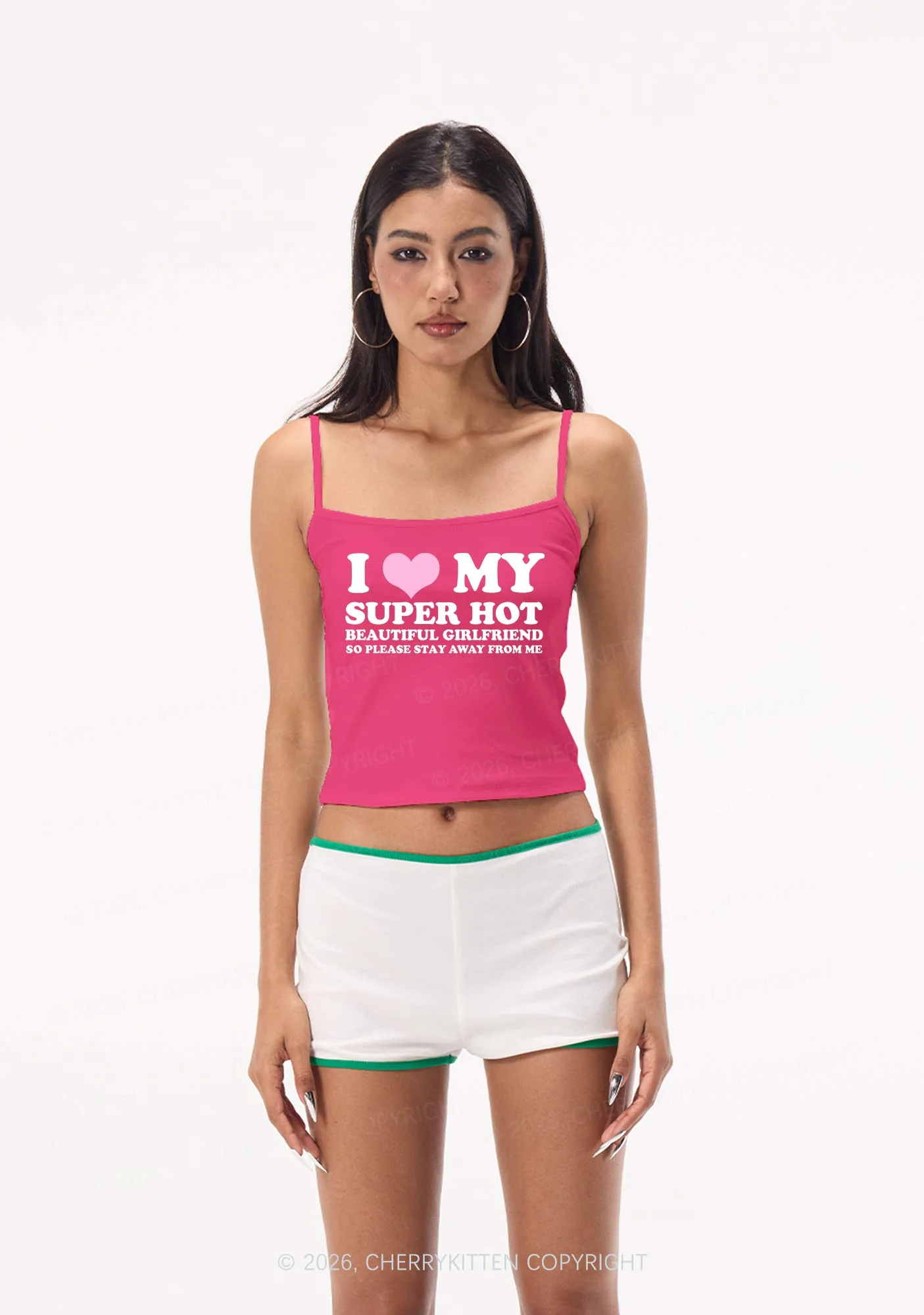 Love My Super Hot GF Valentine's Day Y2K Spaghetti Strap Cami Cherrykitten - Image 2