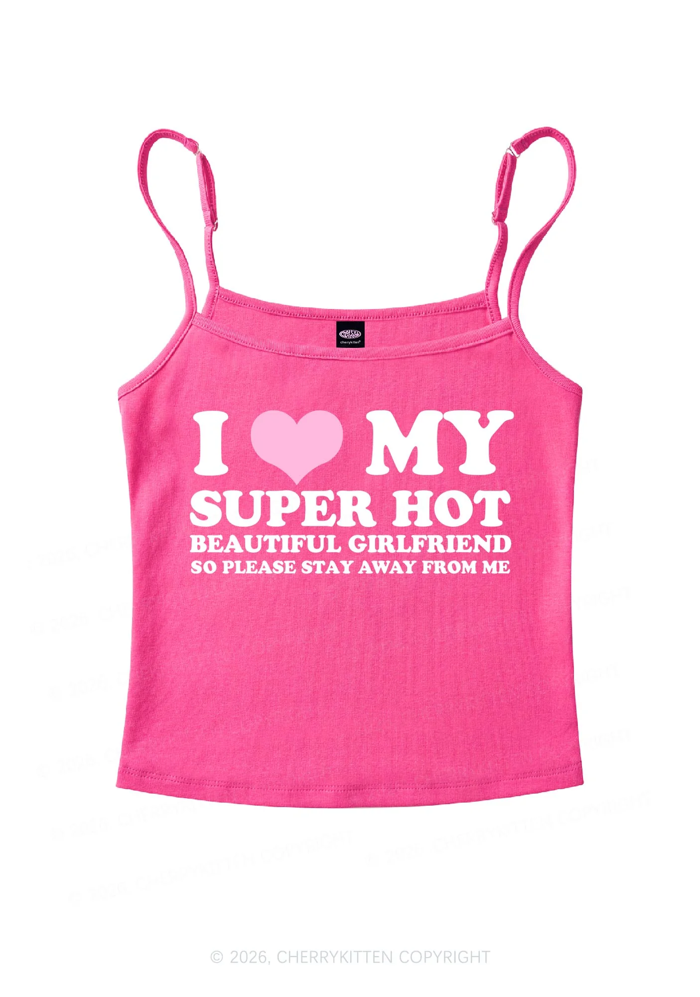 Love My Super Hot GF Valentine's Day Y2K Spaghetti Strap Cami Cherrykitten - Image 5