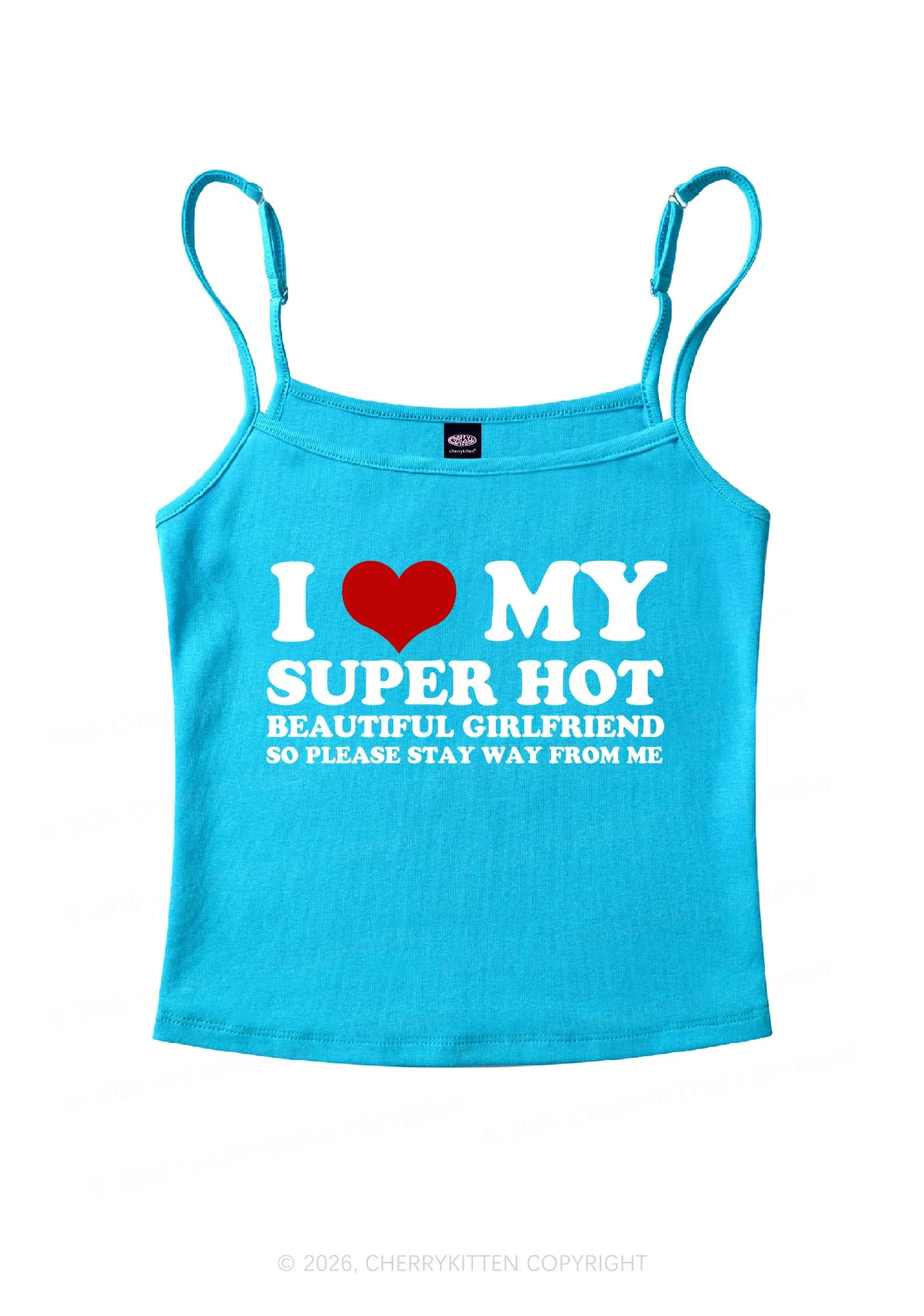 Love My Super Hot GF Valentine's Day Y2K Spaghetti Strap Cami Cherrykitten - Image 6