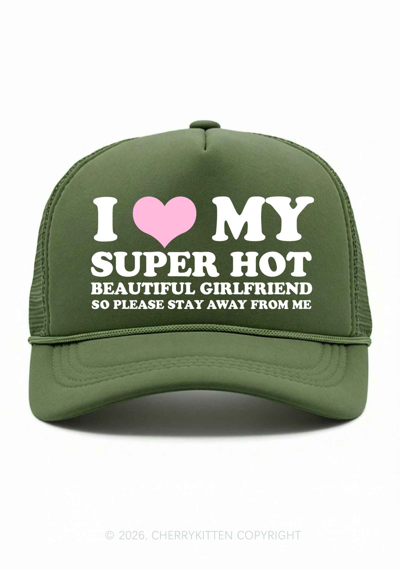 Love My Super Hot GF Valentine's Day Y2K Trucker Hat Cherrykitten - Image 10