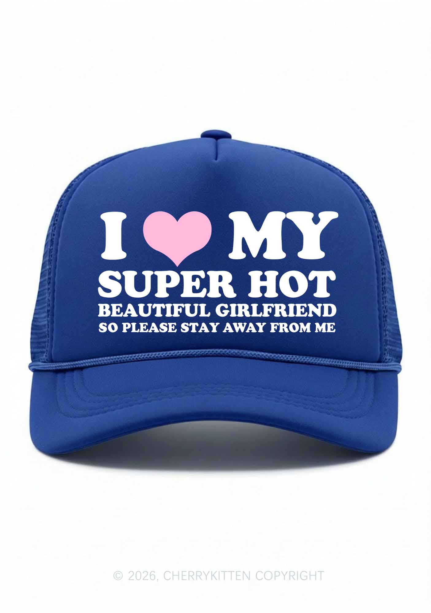 Love My Super Hot GF Valentine's Day Y2K Trucker Hat Cherrykitten - Image 11