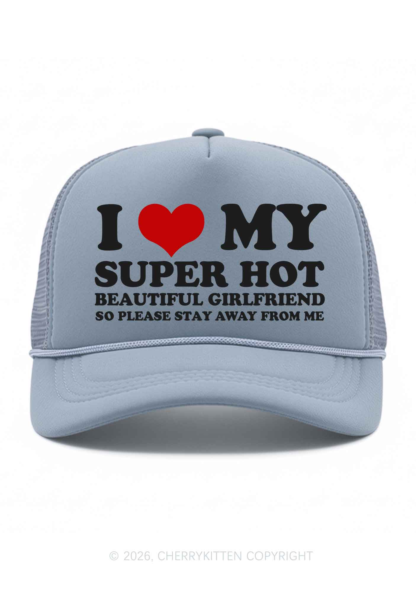 Love My Super Hot GF Valentine's Day Y2K Trucker Hat Cherrykitten - Image 16