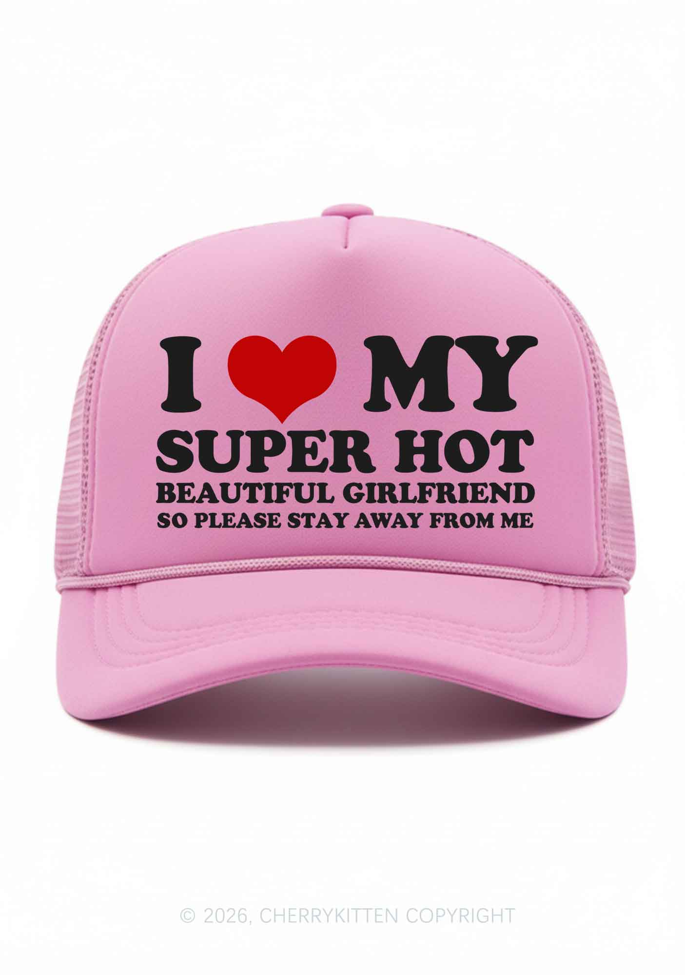 Love My Super Hot GF Valentine's Day Y2K Trucker Hat Cherrykitten - Image 2
