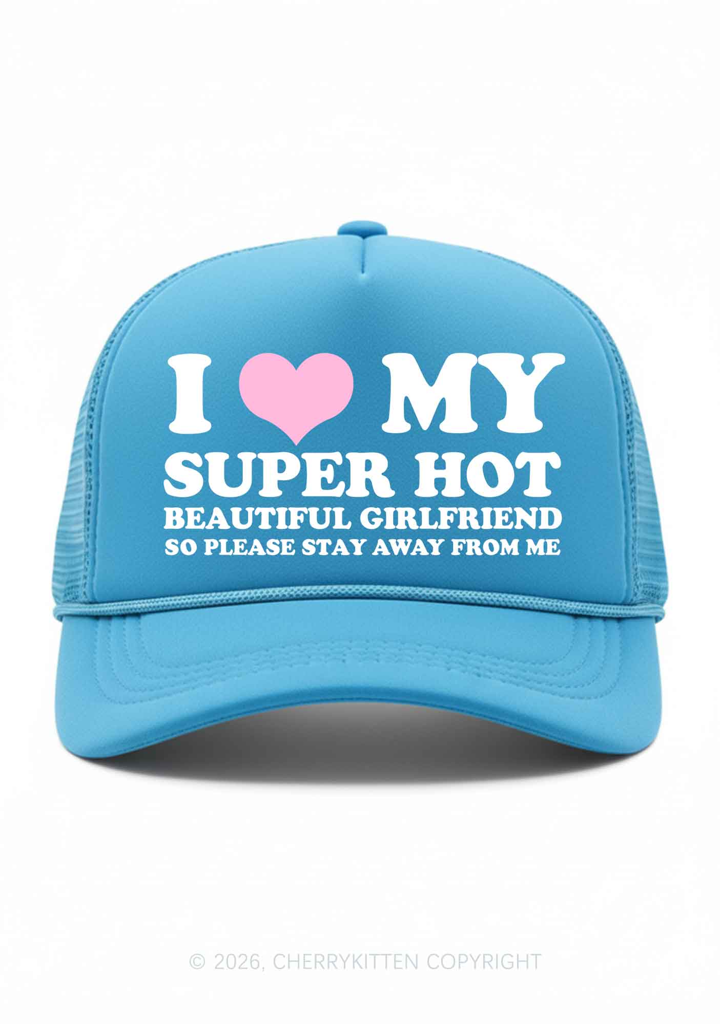 Love My Super Hot GF Valentine's Day Y2K Trucker Hat Cherrykitten - Image 3
