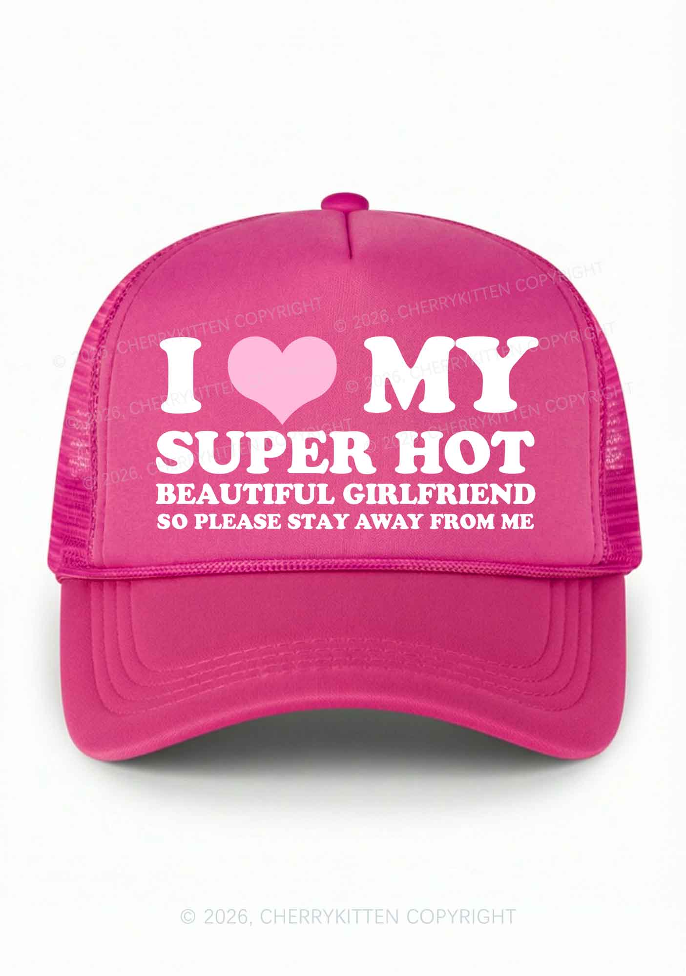 Love My Super Hot GF Valentine's Day Y2K Trucker Hat Cherrykitten - Image 4