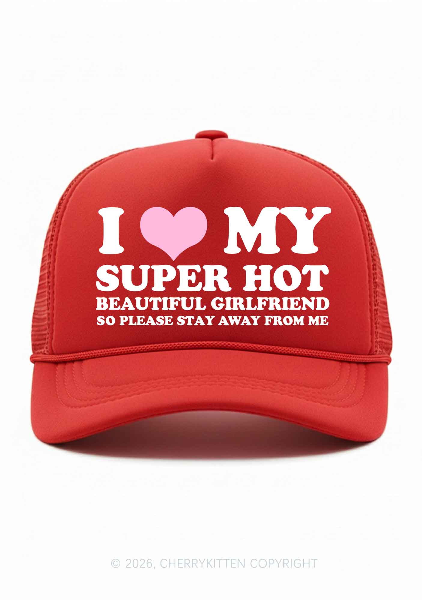 Love My Super Hot GF Valentine's Day Y2K Trucker Hat Cherrykitten - Image 5