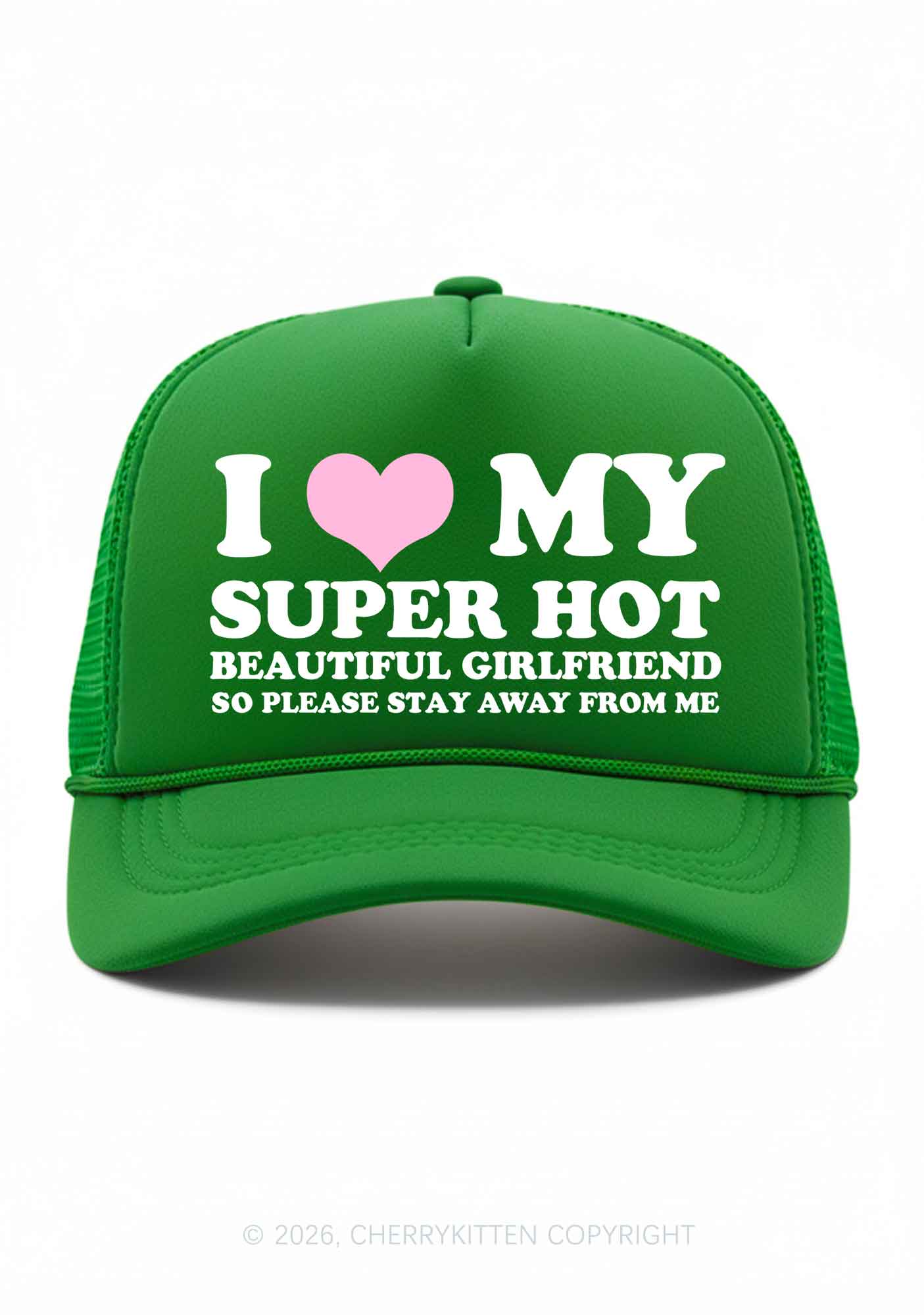 Love My Super Hot GF Valentine's Day Y2K Trucker Hat Cherrykitten - Image 6