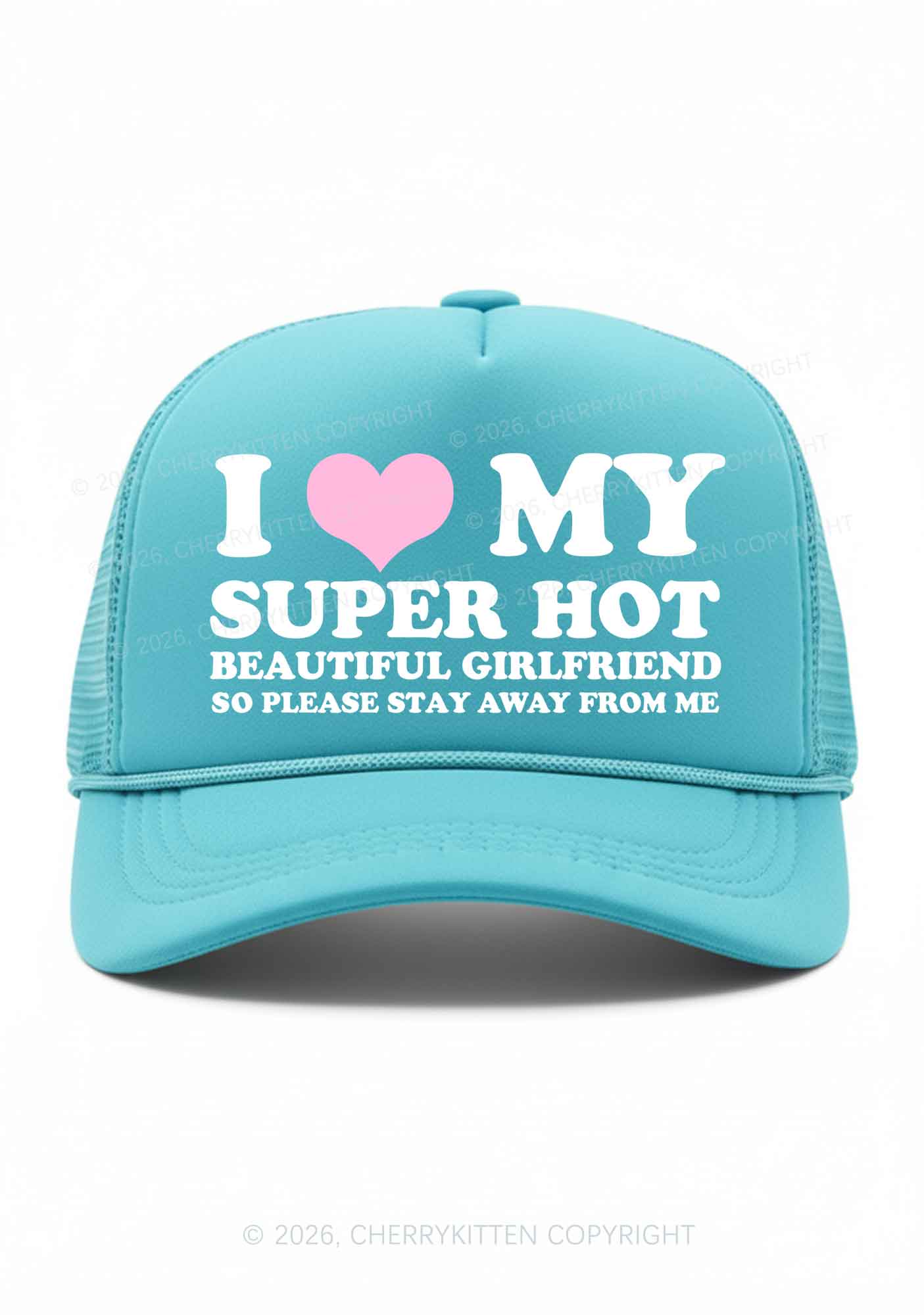 Love My Super Hot GF Valentine's Day Y2K Trucker Hat Cherrykitten - Image 9