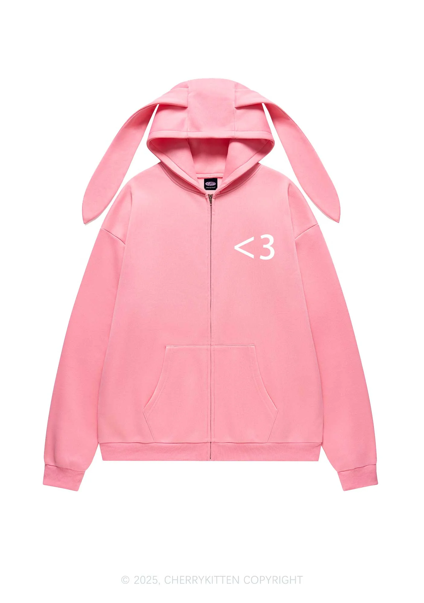 Love Symbol Y2K Bunny Ear Zip Hoodie Cherrykitten - Image 3