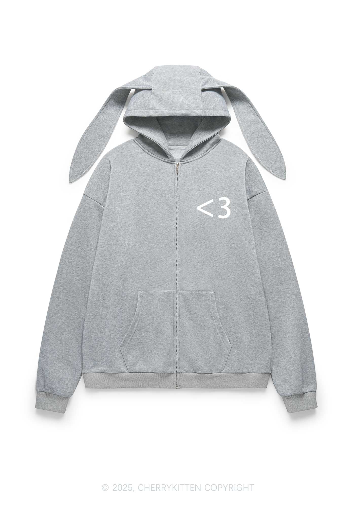 Love Symbol Y2K Bunny Ear Zip Hoodie Cherrykitten - Image 4