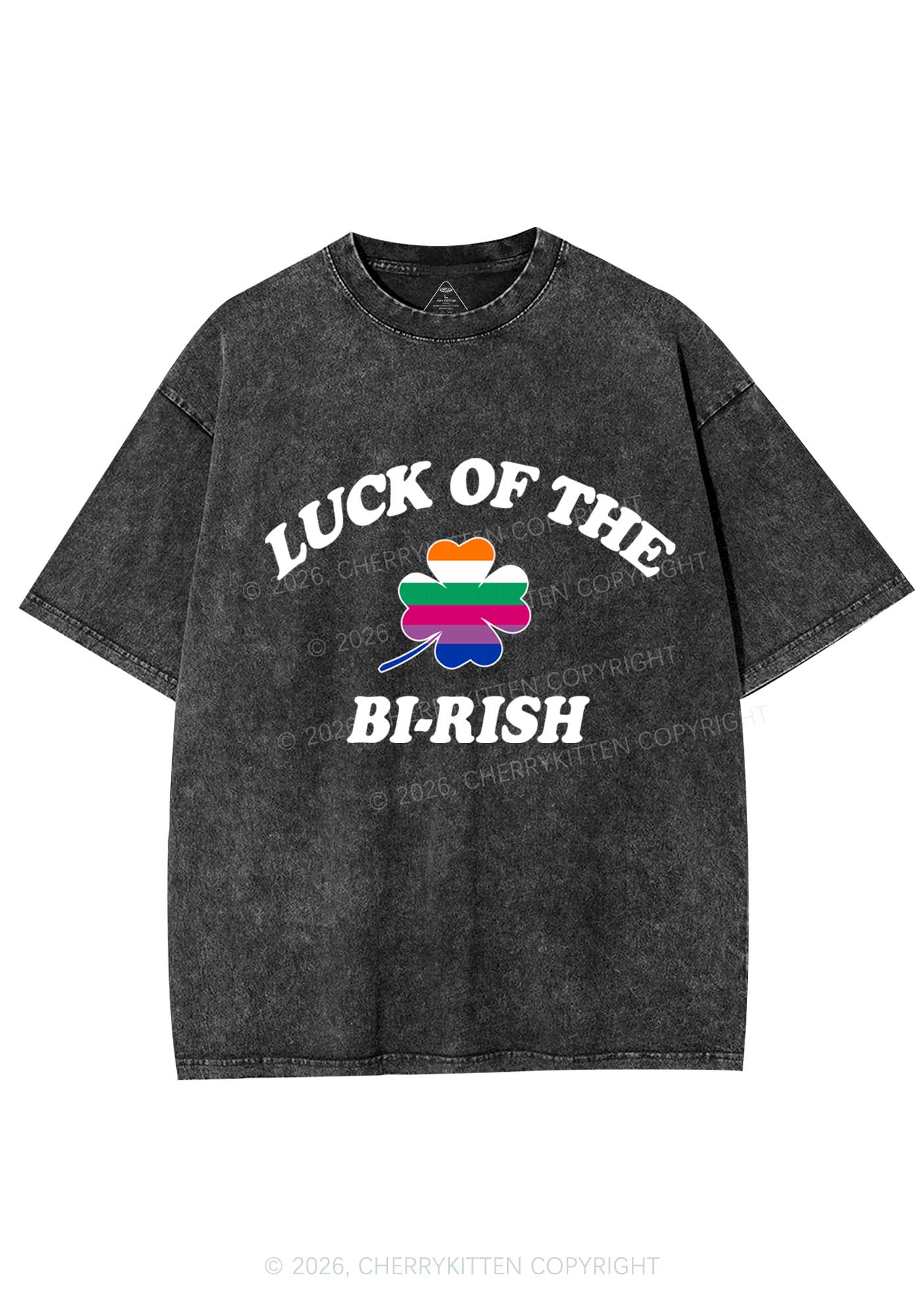 Luck Of The Bi Rish St Patricks Y2K Shirts Washed Tee Cherrykitten - Image 4