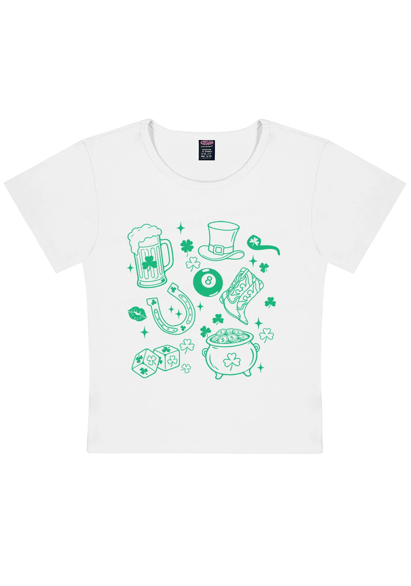Luck Symbols St Patricks Y2K Baby Tee Cherrykitten - Image 3