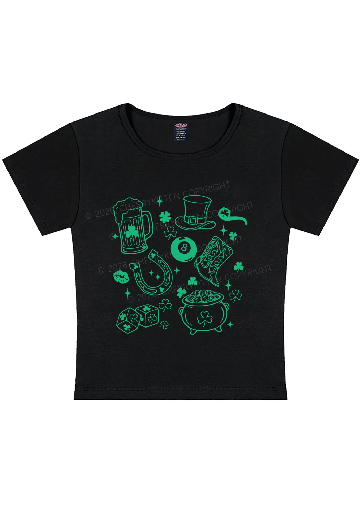 Luck Symbols St Patricks Y2K Baby Tee Cherrykitten - Image 4