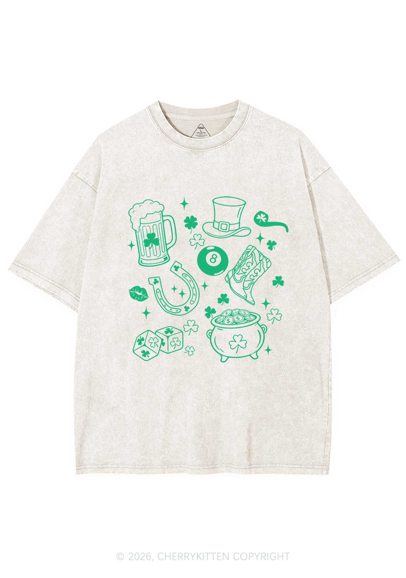 Luck Symbols St Patricks Y2K Shirts Washed Tee Cherrykitten - Image 3
