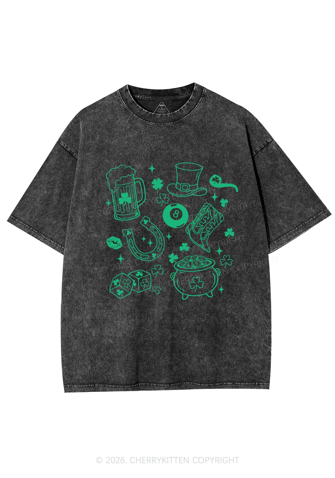 Luck Symbols St Patricks Y2K Shirts Washed Tee Cherrykitten - Image 4
