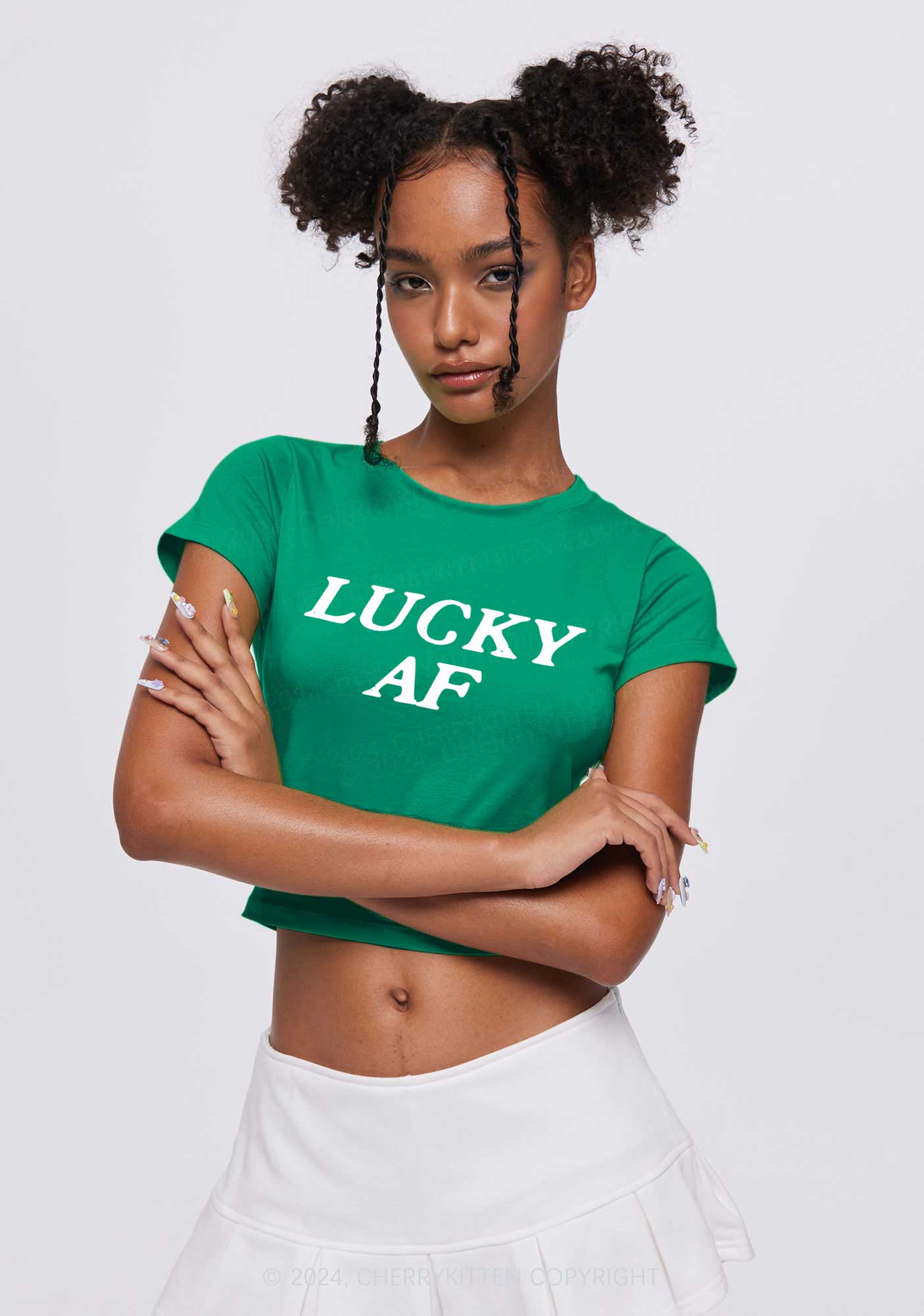 Lucky AF St Patricks Y2K Baby Tee Cherrykitten - Image 2