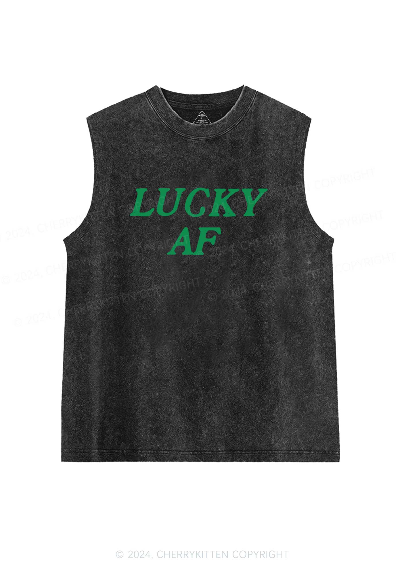 Lucky AF St Patricks Y2K Washed Tank Cherrykitten - Image 4