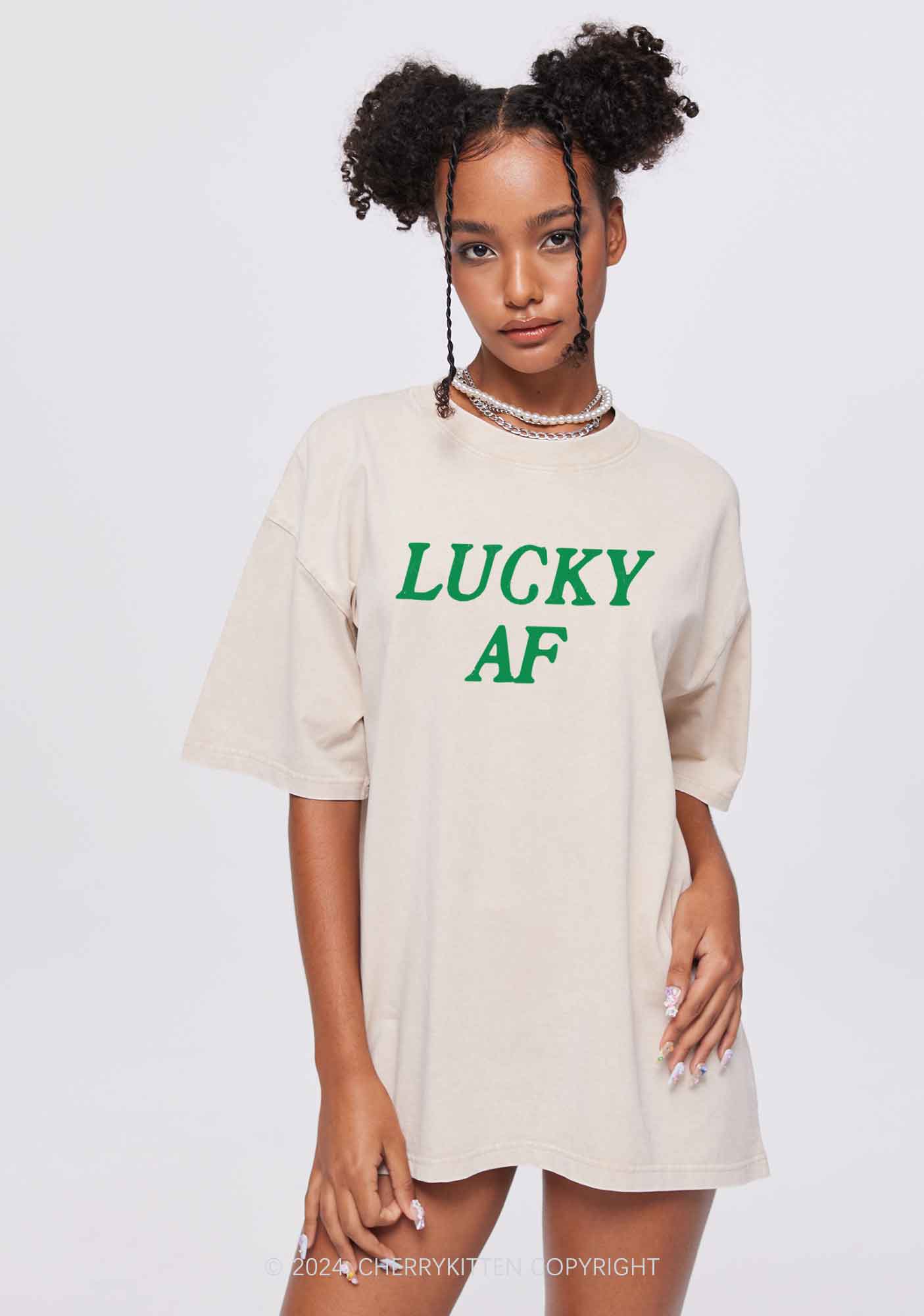 Lucky AF St Patricks Y2K Washed Tee Cherrykitten - Image 4