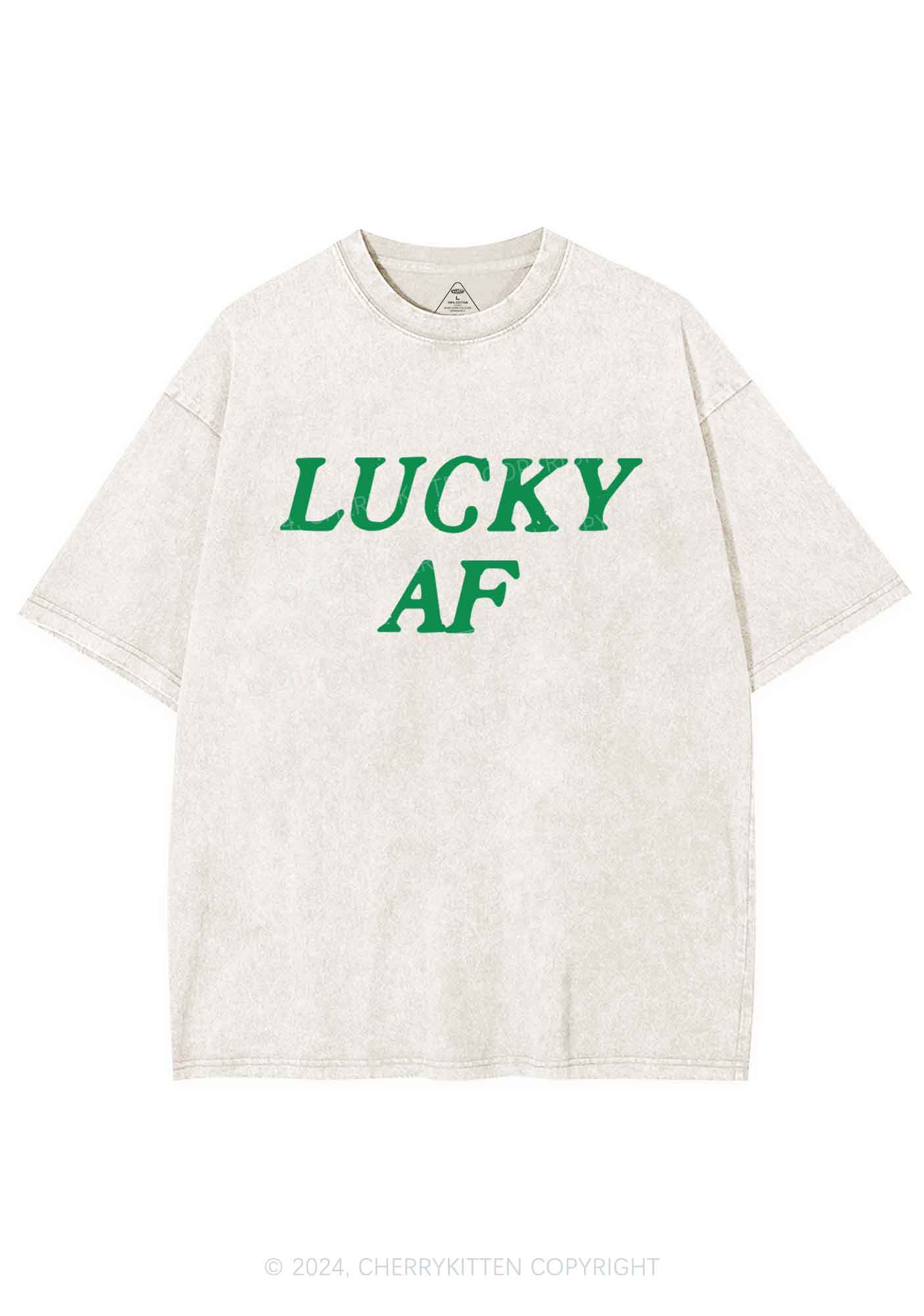 Lucky AF St Patricks Y2K Washed Tee Cherrykitten - Image 6